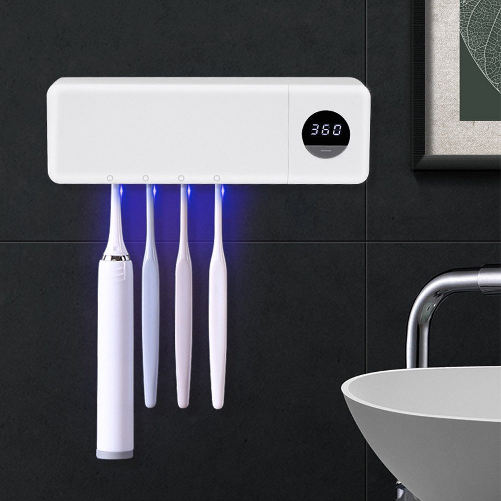 TUWENA Elektrische Zahnbürste UV-Zahnbürste Sanitizer, Wiederaufladbar Zahnbürste Sanitizer Halter, Kabellose Wand Montiert Zahnbürste Sterilisator für Bäder mit 4 Slots