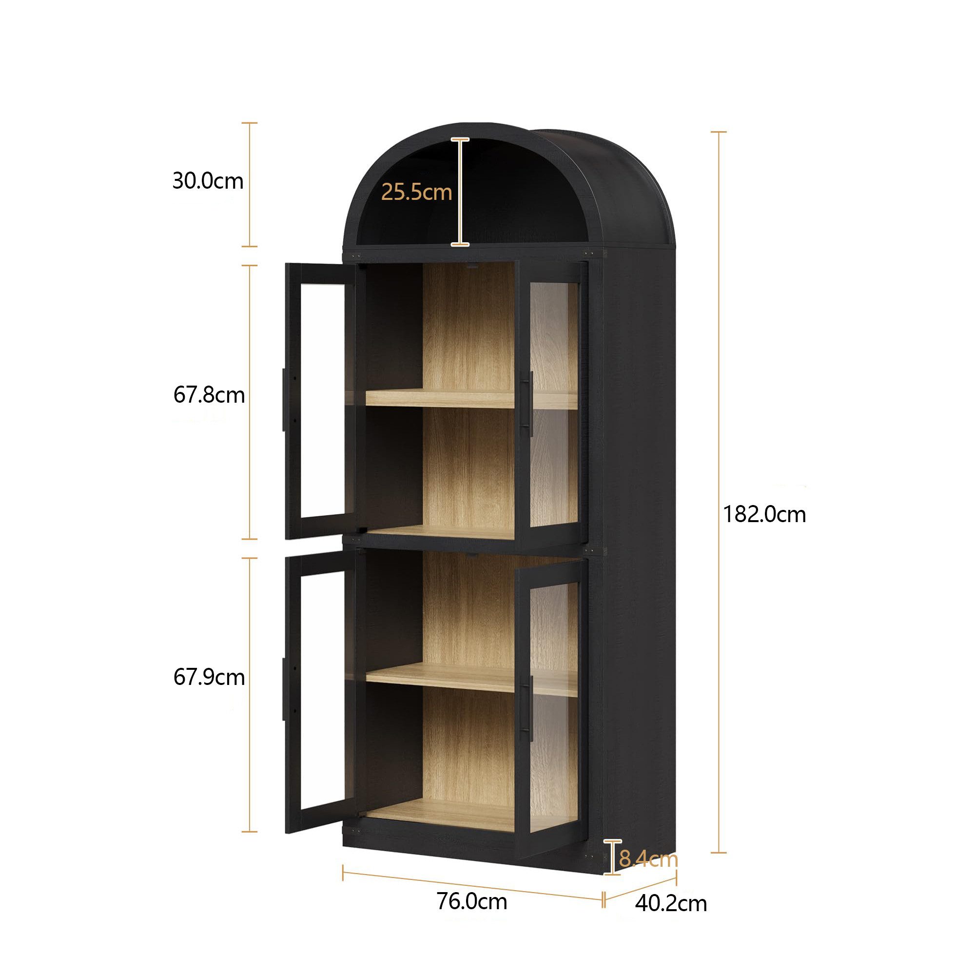 GarveeMore Bücherregal Gewölbtes Bücherregal Mehrzweckregal Küchenregal Stauraumregal, 1-tlg., Regalelement Standregal Pantry Cabinet 4 Fächern mit Schranktüren