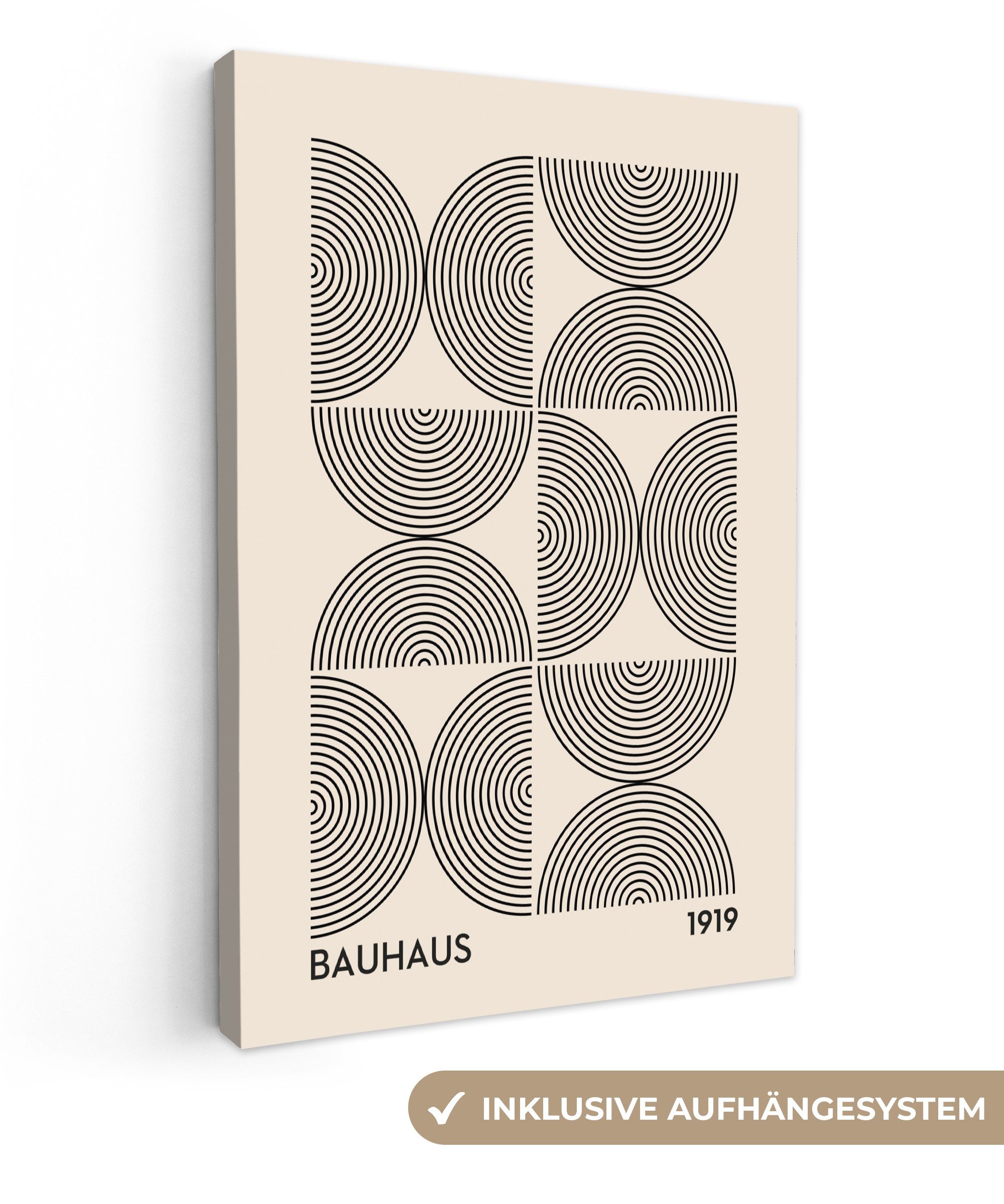 OneMillionCanvasses® Leinwandbild Bauhaus - Vintage - Modern - Schwarz - Kunst, Schwarz – Jahrgang (1 St), Leinwand Wandbild, Wanddekoration 20x30 cm