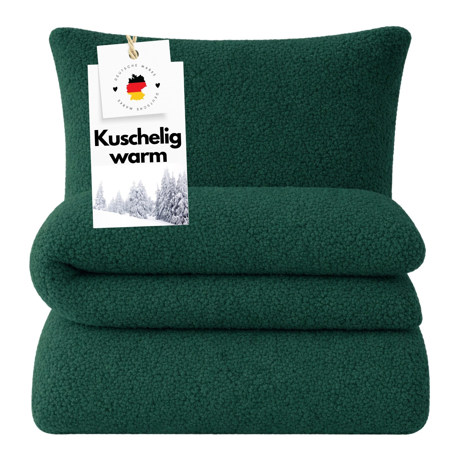 Carpe Sonno Bettwäsche 135x200 Teddy Plüsch Kuschel Bettwäsche Winter Fleece Warm Bettbezug, Microfaser-Fleece, 2 teilig, Extra weiche Winterbettwäsche Uni einfarbig Grün