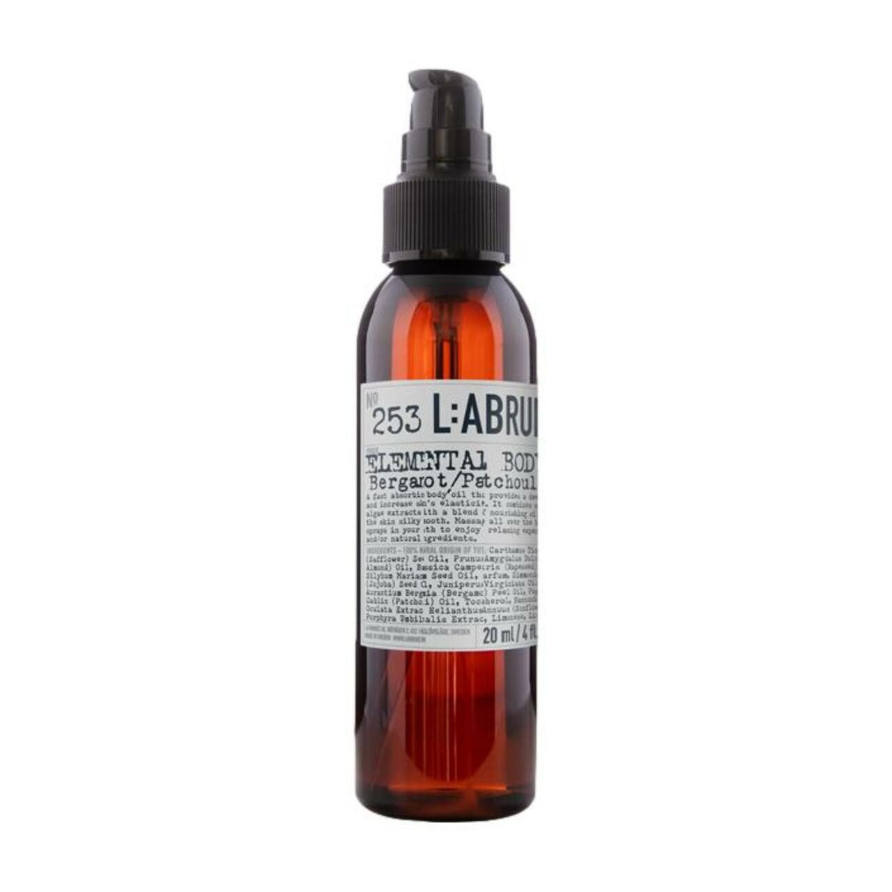 L:A BRUKET Bodylotion 253 Elemental Body Oil Bergamot/Patchouli Cosmos Natural Certified, für Alle Hauttypen
