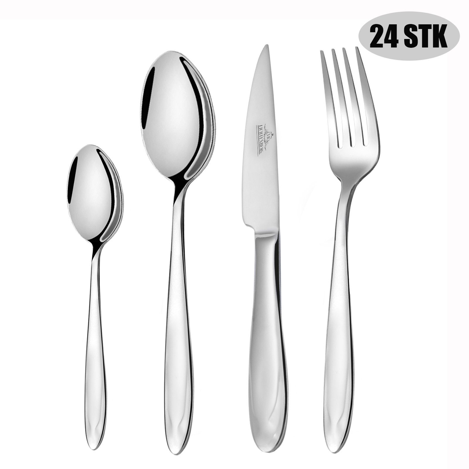 Besteck-Set 24 teilig Essbesteck Set, 18/10 Edelstahl, glänzend