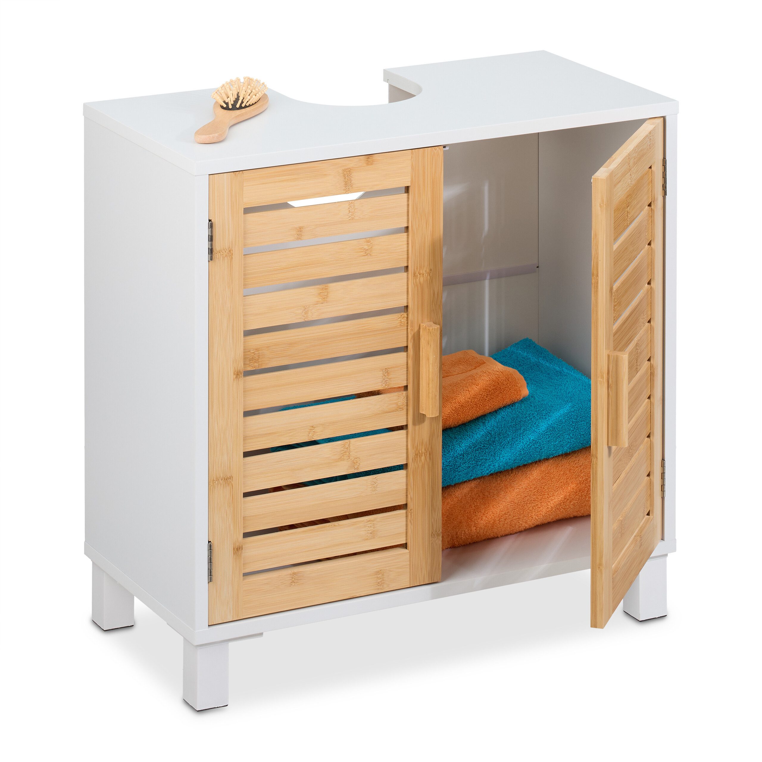 relaxdays Waschbeckenunterschrank mit Bambus Türe