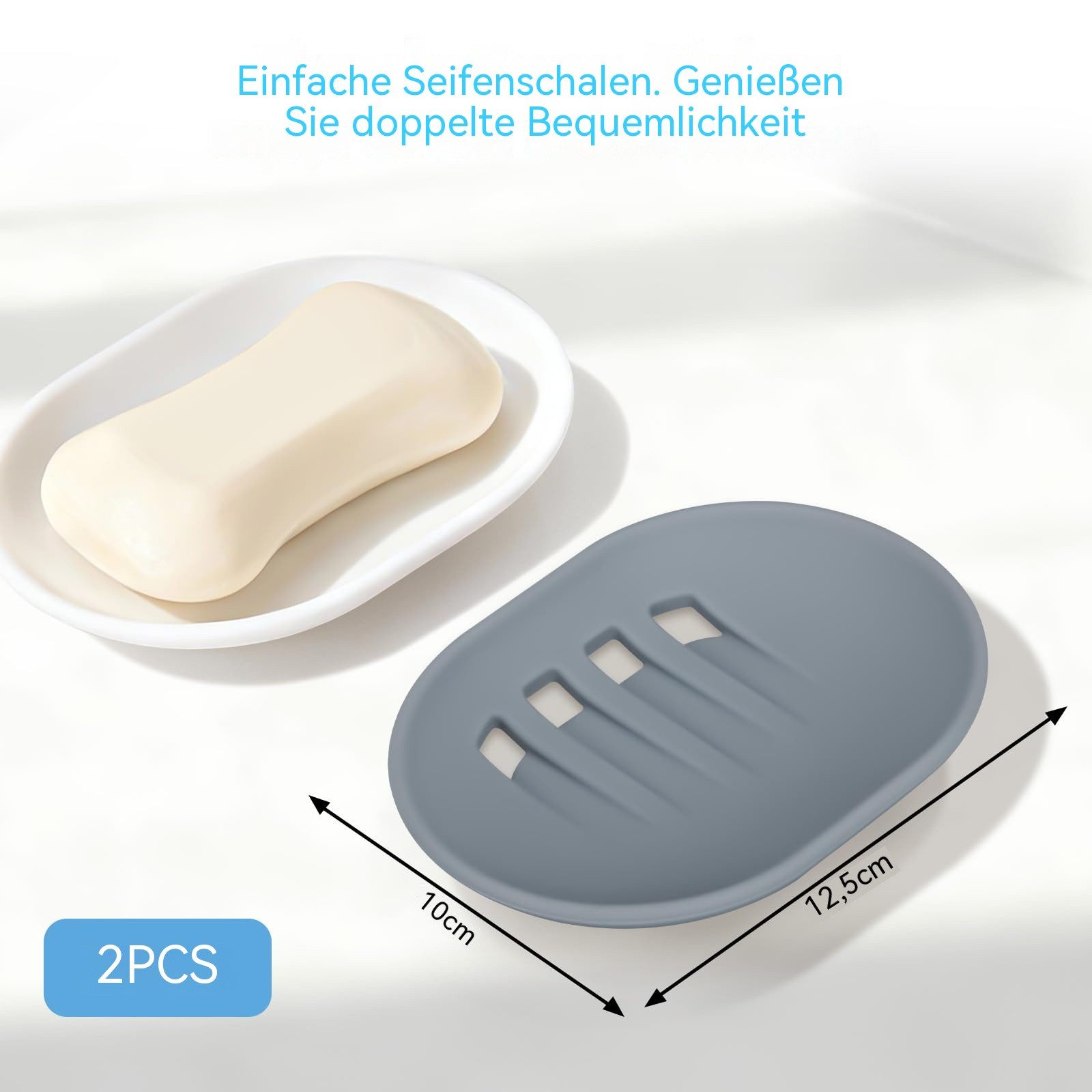 Zyronn Seifenschale 2-teiliges Seifenschalen-Set aus Silikon, Seifenhalter mit Ablauf, 2-St., rutschfest und flexibel, für Badezimmer und Küche, Grau & Weiß