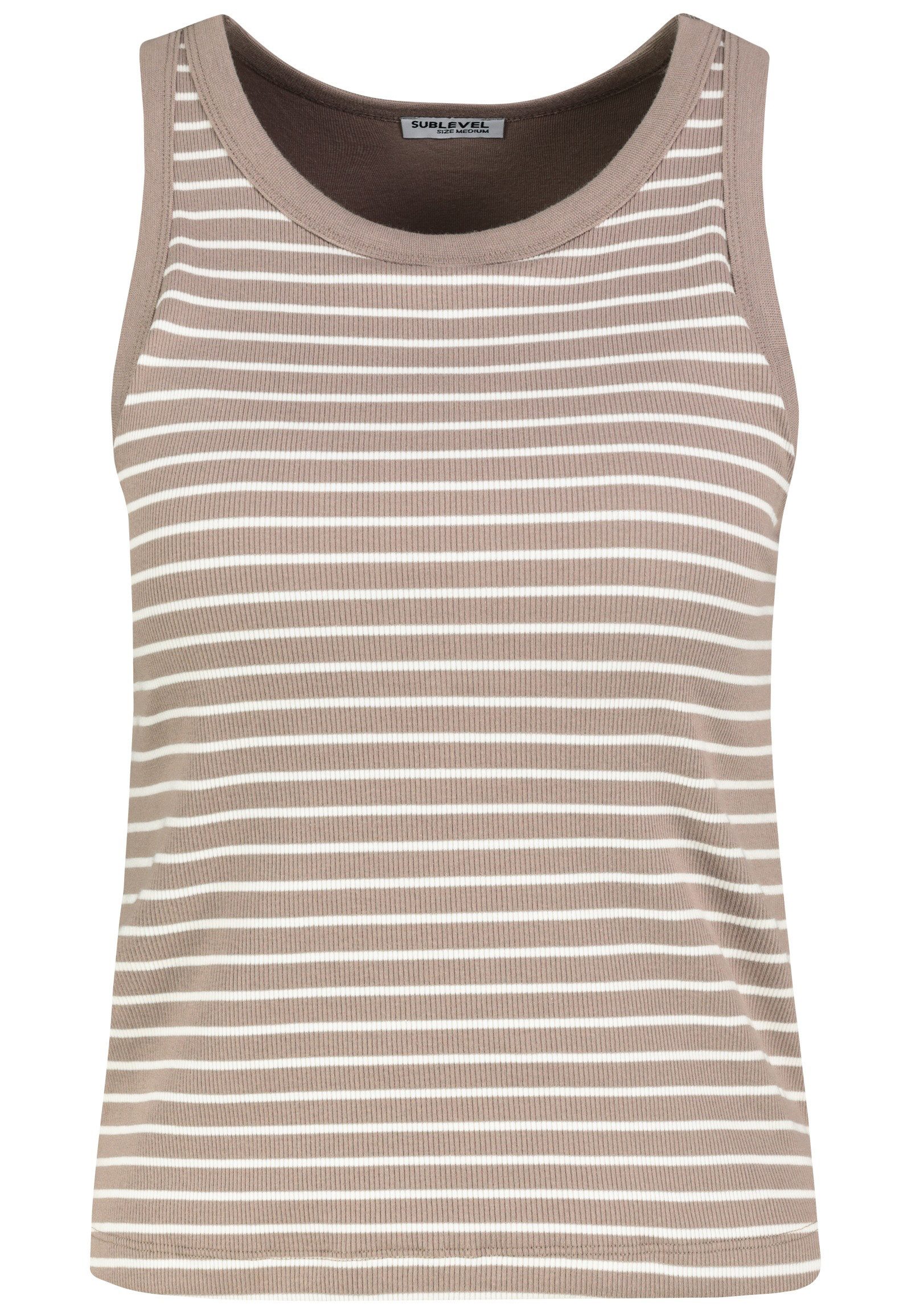 SUBLEVEL Shirttop Streifen Rippstruktur 2er-Set Rundhalsausschnitt Basic für Damen (2-tlg) Baumwolle Normal Fit Rundhals Ärmellos Gestreift