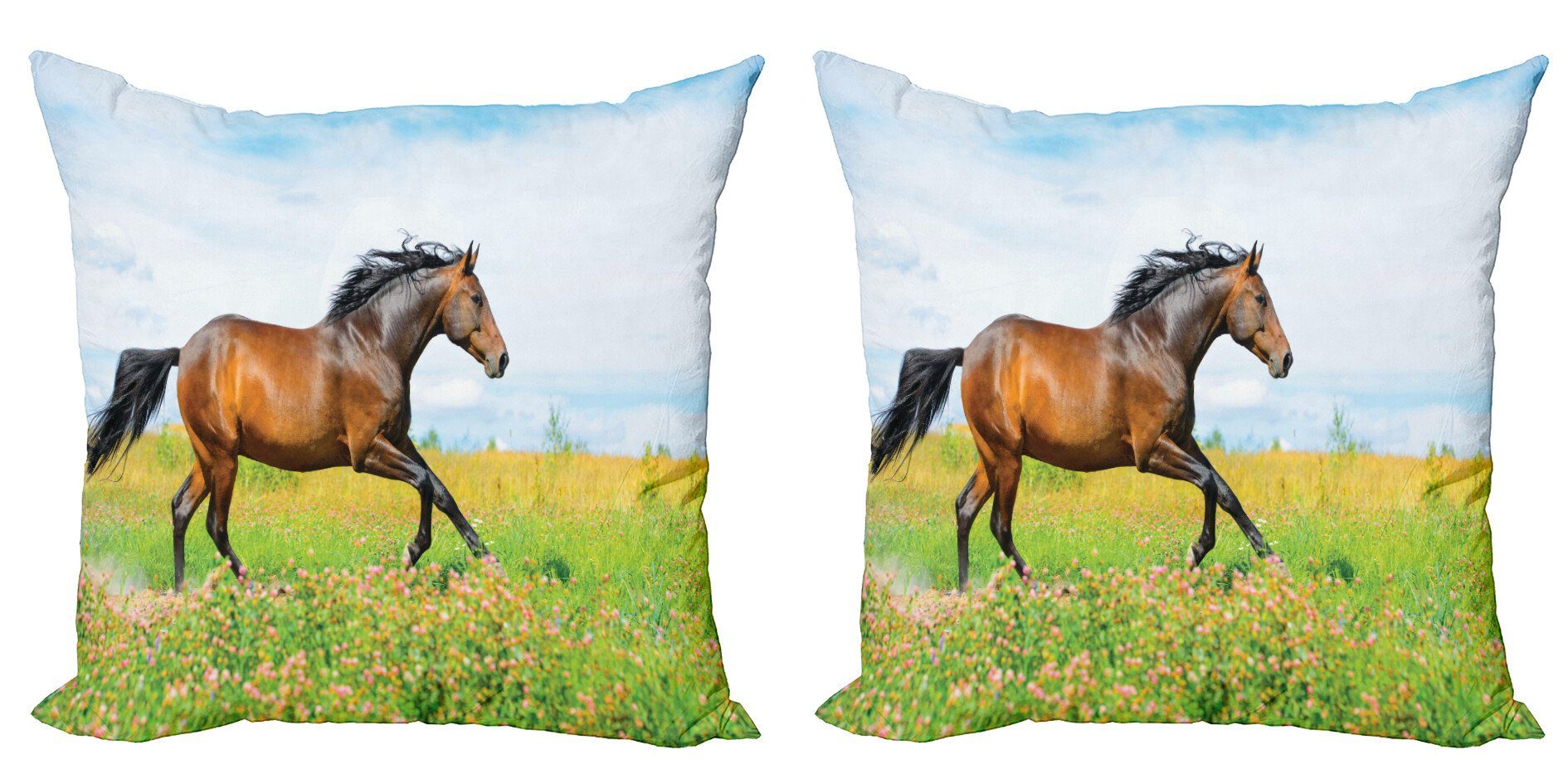 Kissenbezüge Modern Accent Doppelseitiger Digitaldruck, Stück), ländliche Reiter Abakuhaus (2 Blumen Pferd