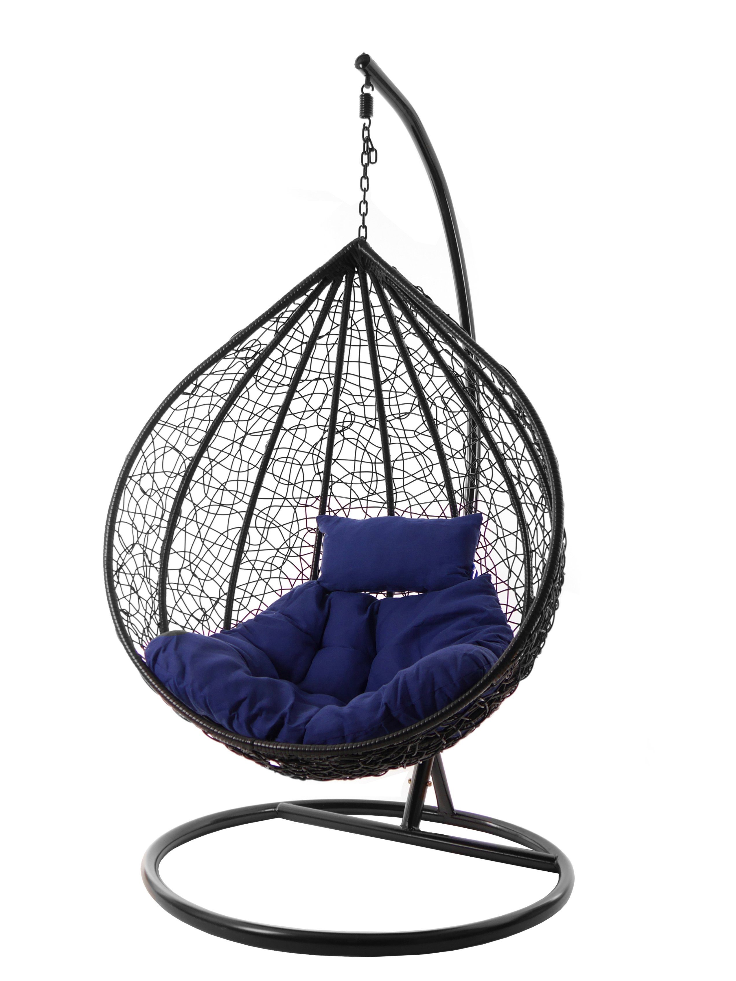KIDEO Hängesessel Hängesessel MANACOR schwarz, edles schwarz, moderner Swing Chair, Schwebesessel inklusive Gestell und Kissen dunkelblau (5900 navy)