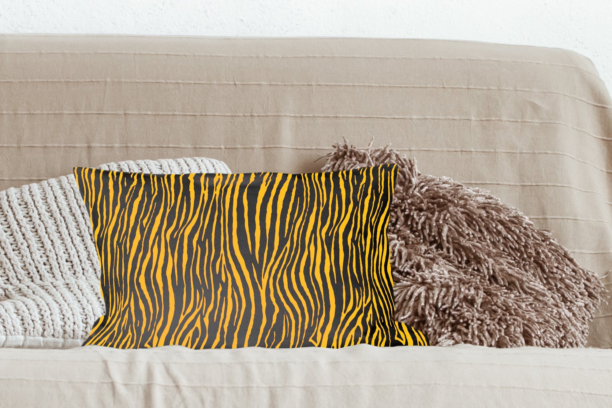 MuchoWow Dekokissen Tigerdruck - Dekokissen mit Schlafzimmer Zierkissen, Tiere Wohzimmer - Dekoration, Füllung, Orange