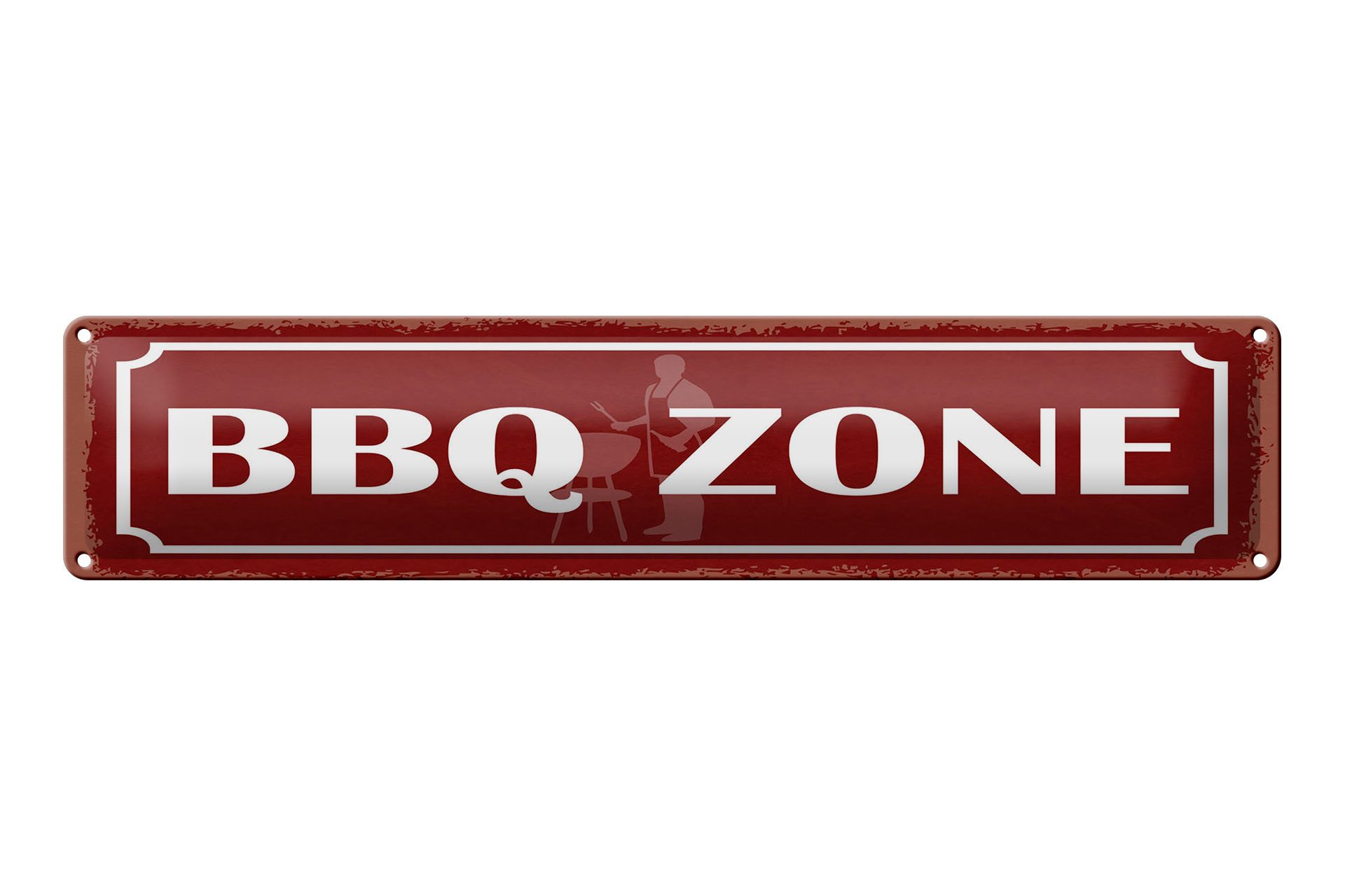 Femer GmbH Metallschild Hinweis 46x10 cm BBQ Zone rotes, (1 St), gewölbte Oberfläche, abgerundete Ecken, umgeschlagene Kanten