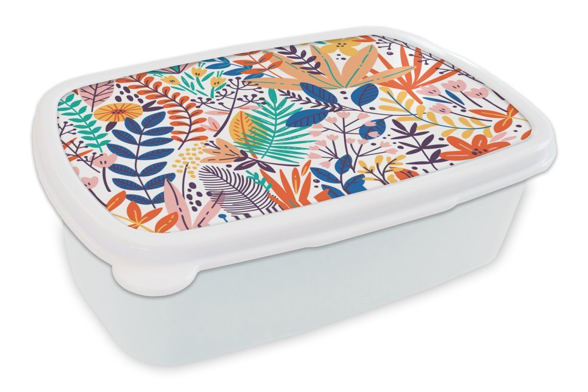 MuchoWow Lunchbox Sommer - Pflanzen - Blätter - Muster, Kunststoff, (2-tlg), Brotbox für Kinder und Erwachsene, Brotdose, für Jungs und Mädchen weiß