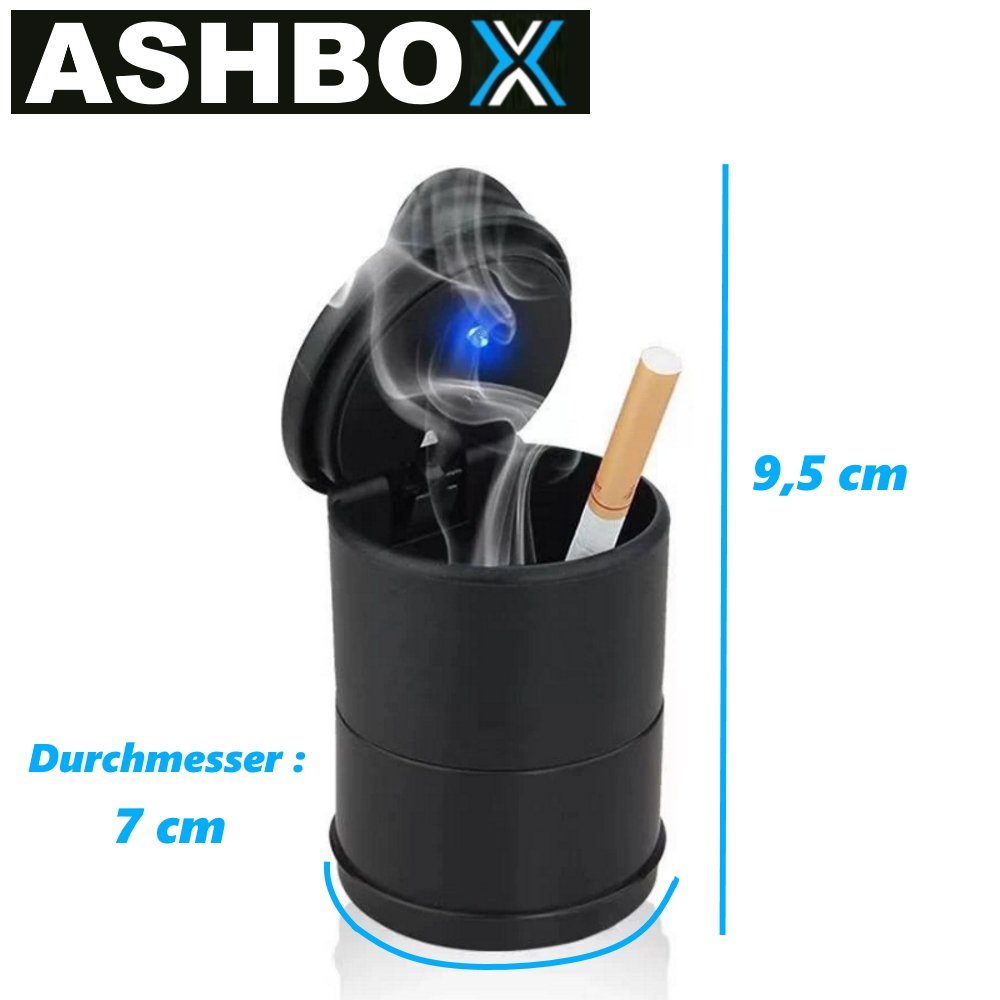 MAVURA Aschenbecher ASHBOX Sturmaschenbecher Universal LED-Licht Set] Auto Deckel mit LED Aschenbecher für Selbstlöschend Windaschenbecher Getränkehalter, [2er