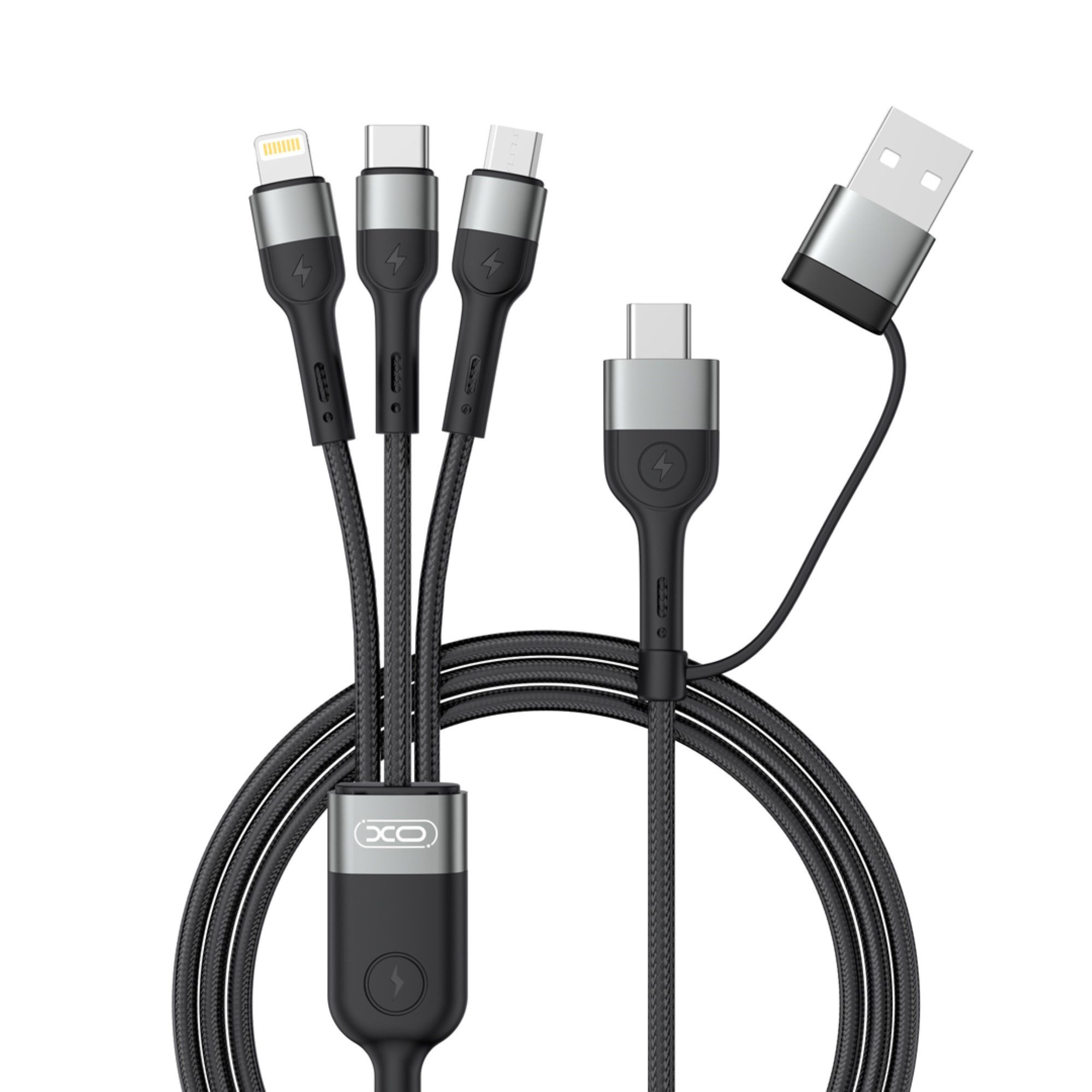 XO 6in1 Kabel USB - USB-C + USB-C + microUSB + iPhone-Anschluss 1,2m Smartphone-Kabel