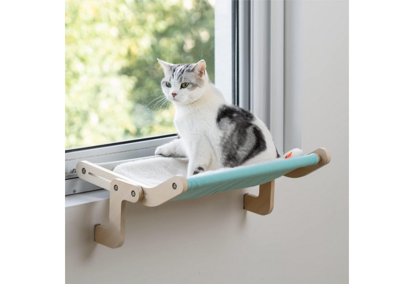 Thumbnail - Refttenw Katzen-Hängematte Katzenbett für Fenster verstellbare Breite Kratzfeste Fensterliege, für Katzen bis zu 18 kg