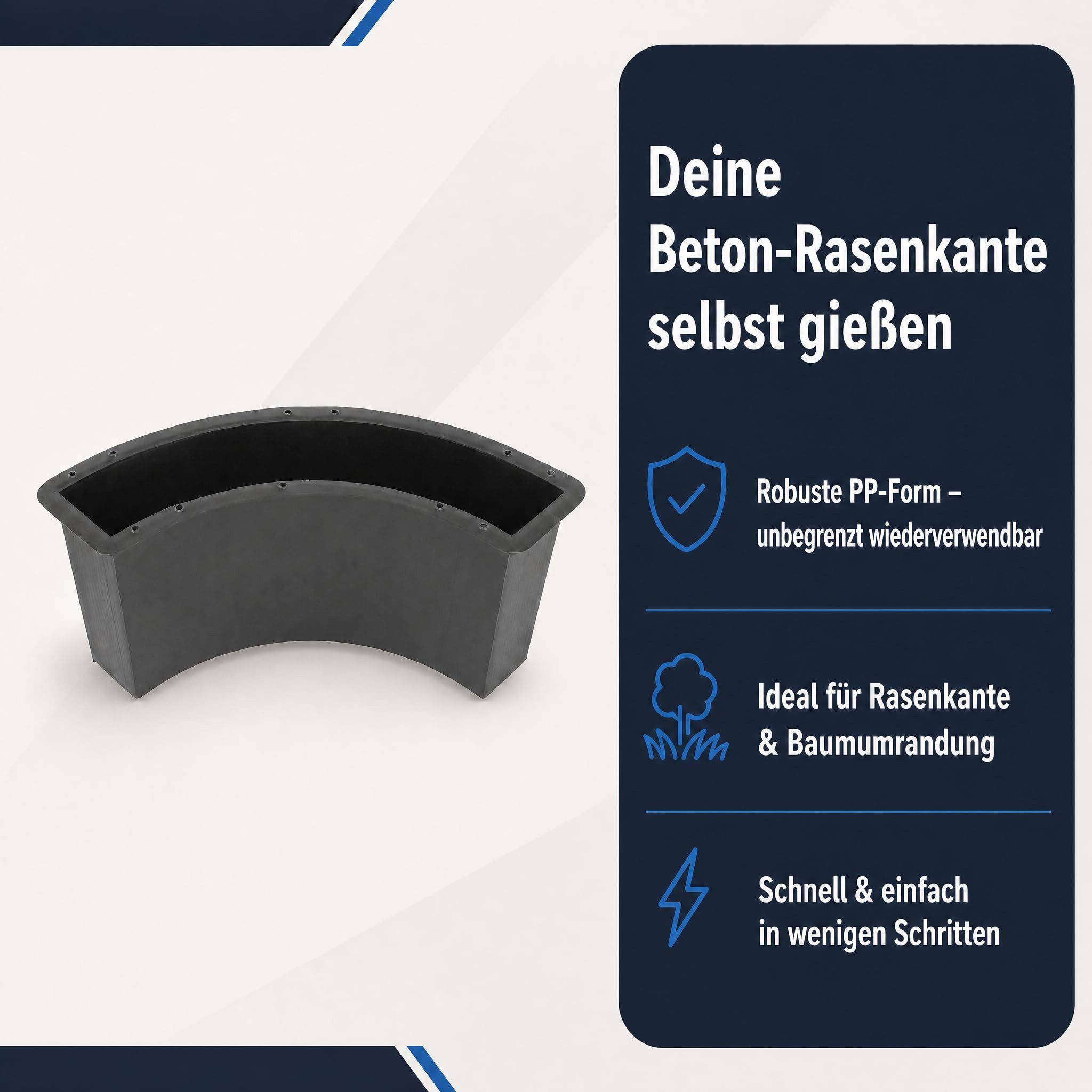 @tec Leichtbeton-Bauplatte Rasenstein Bogen, Betonform, Schalungsform, Gießform, für Beton, Rasenkante