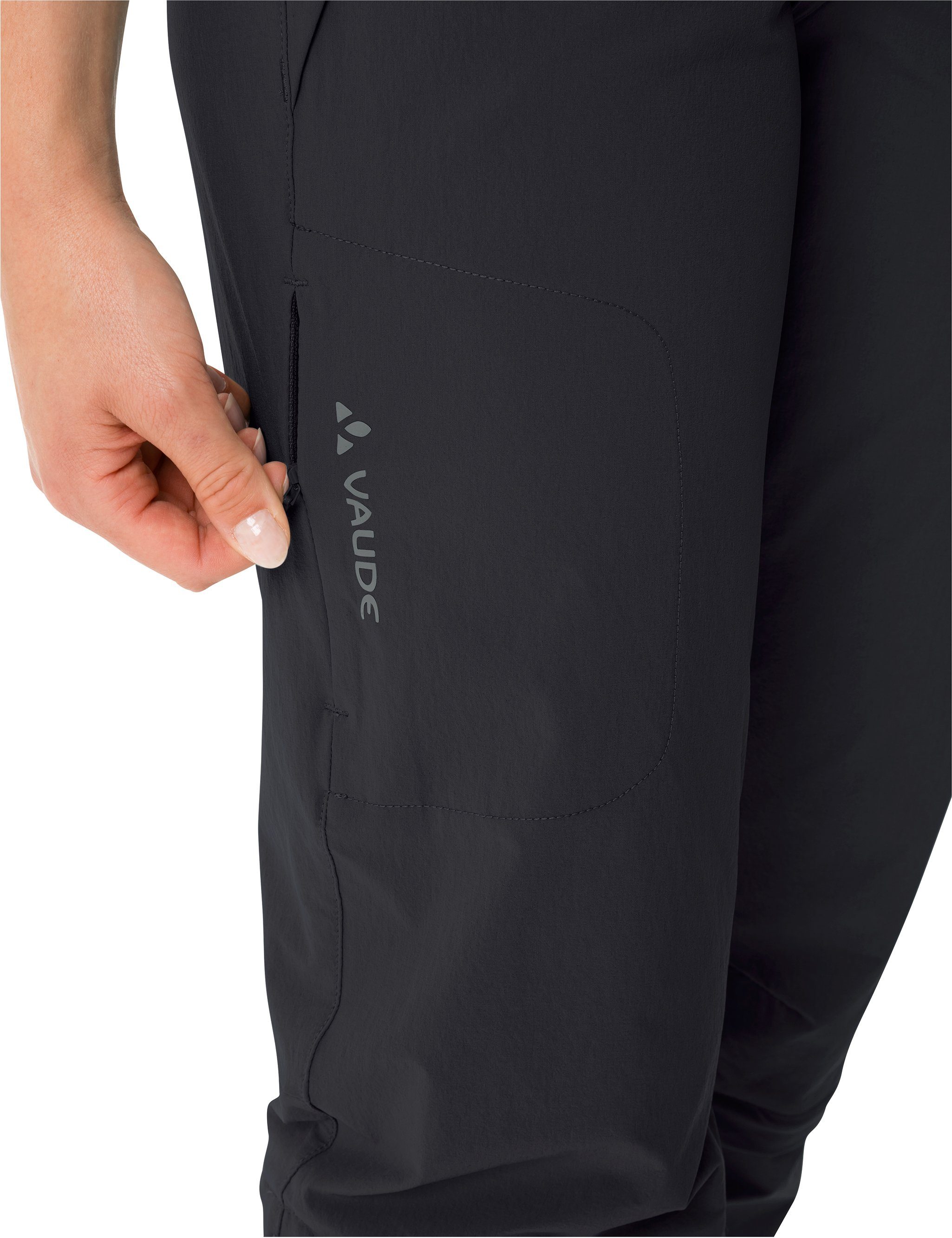 Farley Funktionshose Women's black Knopf (1-tlg) Pants III T-Zip Capri Stretch VAUDE Grüner