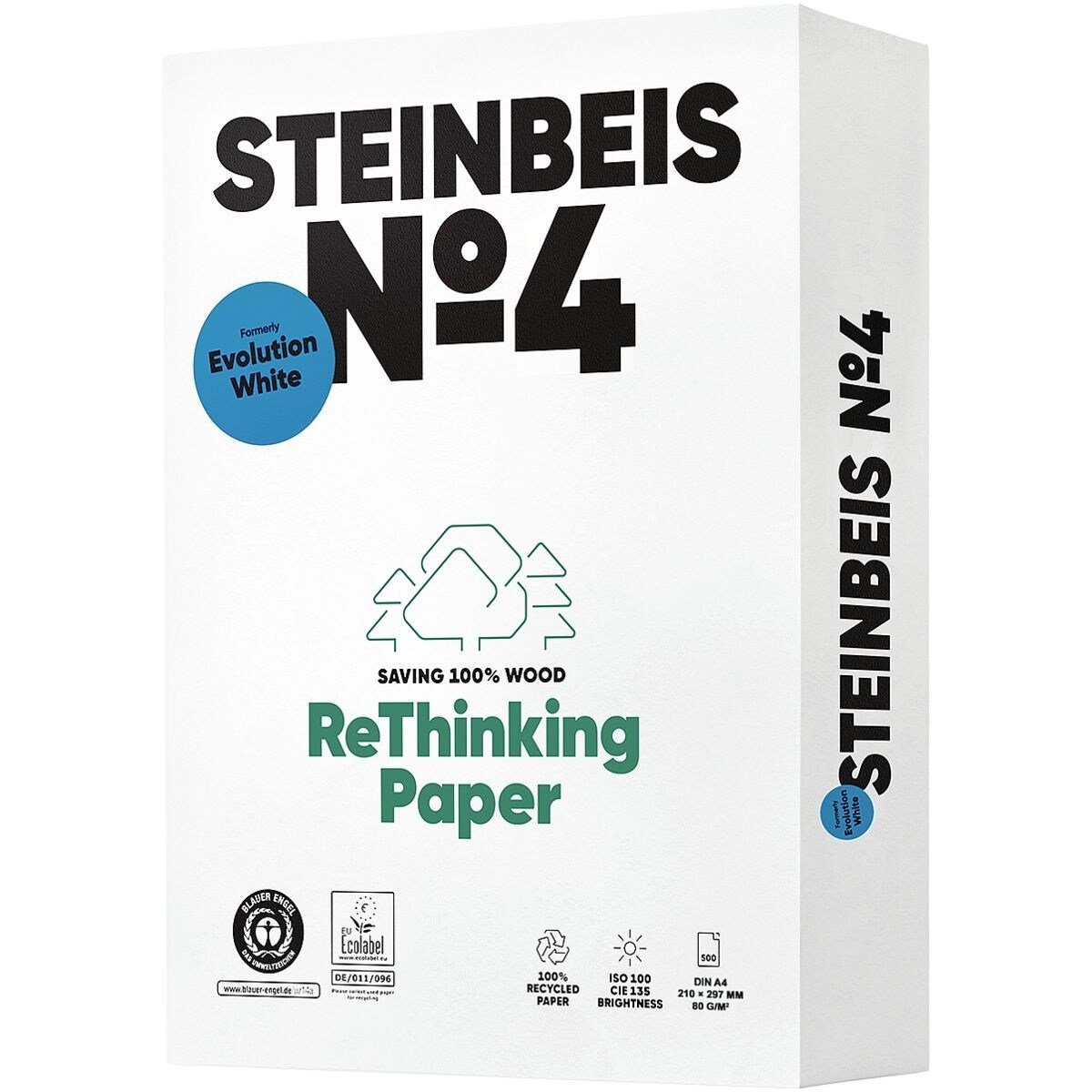 Recyclingpapier CIE, g/m², Format 500 A4, White, Blatt STEINBEIS 135 80 DIN Evolution