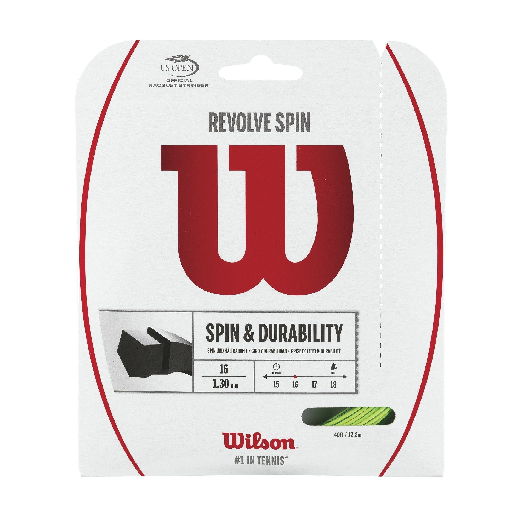Wilson Tennissaite Revolve Spin (Haltbarkeit+Spin) grün 12m Set, Saitendicke: 1.30