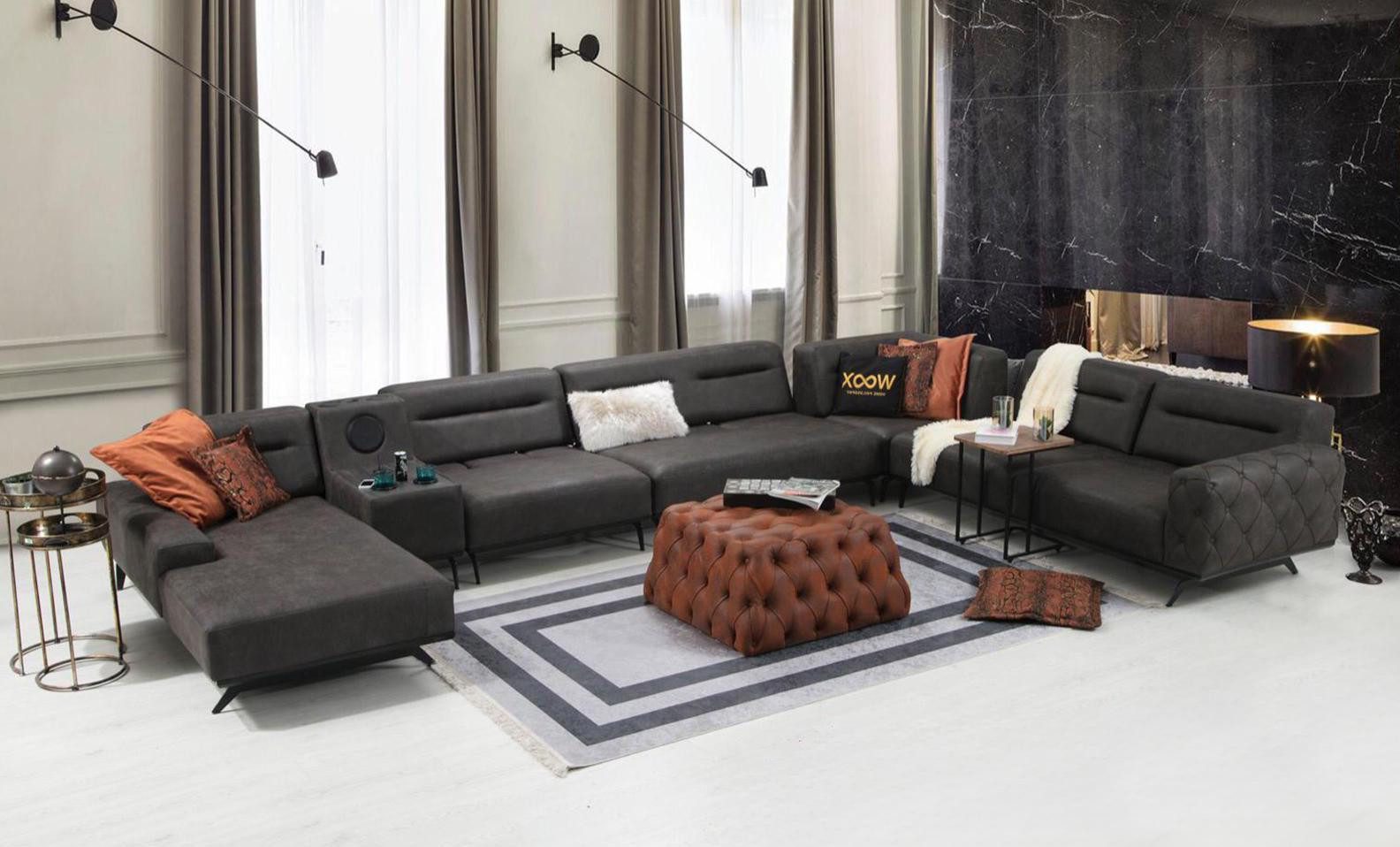 Xlmoebel Wohnlandschaft Großes graues Stoffsofa in U-Form mit Eckgarnitur, 1 Teile, Hergestellt in Europa