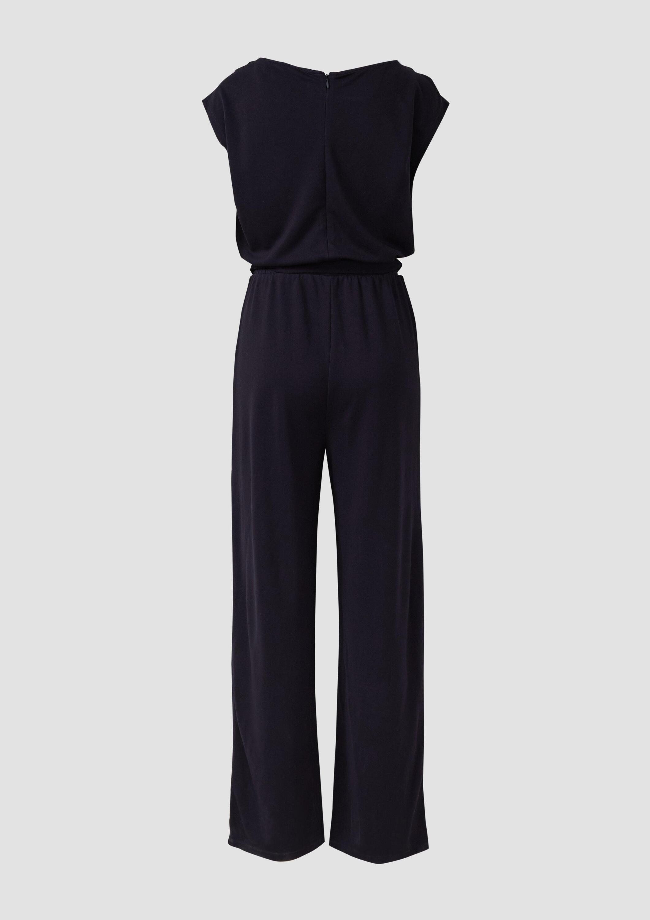 s.Oliver Jumpsuit Overall Ärmelloser Overall mit Bindegürtel und asymmetrischem Ausschnitt