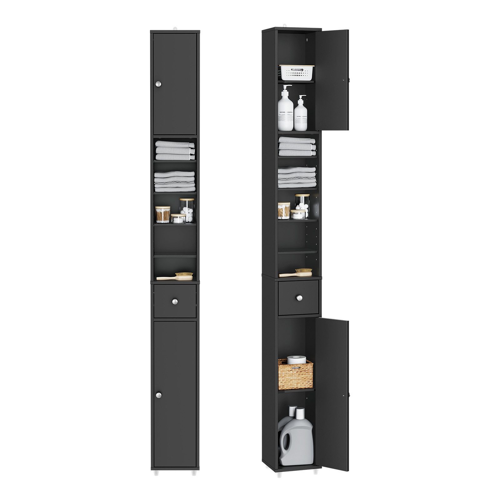 SoBuy Hochschrank BZR34, Badschrank schmal, Badezimmermöbel, Wasserabweisender Badzimmerschrank mit verstellbare Ablagen Badkommode schmal Badezimmer