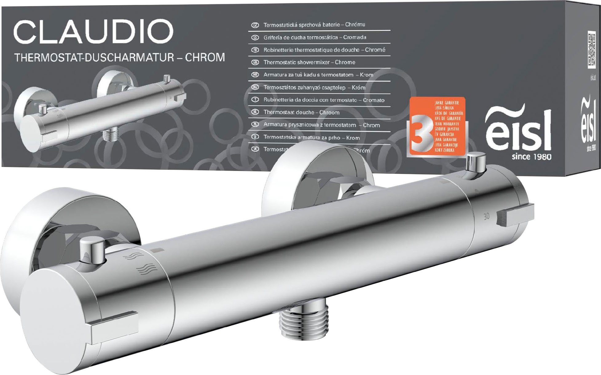 Eisl Duscharmatur CLAUDIO mit Thermostat, Mischbatterie Dusche,  Duschthermostat in Chrom, Mischbatterie mit auswechselbarem Thermostat für  eine konstante Wassertemperatur