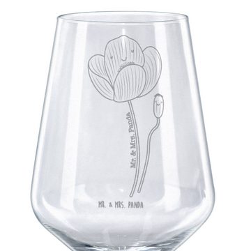 Mr. & Mrs. Panda Rotweinglas Blume Mohnblume - Transparent - Geschenk, Religion, Räubertochter, Fr, Premium Glas, Luxuriöse Gravur