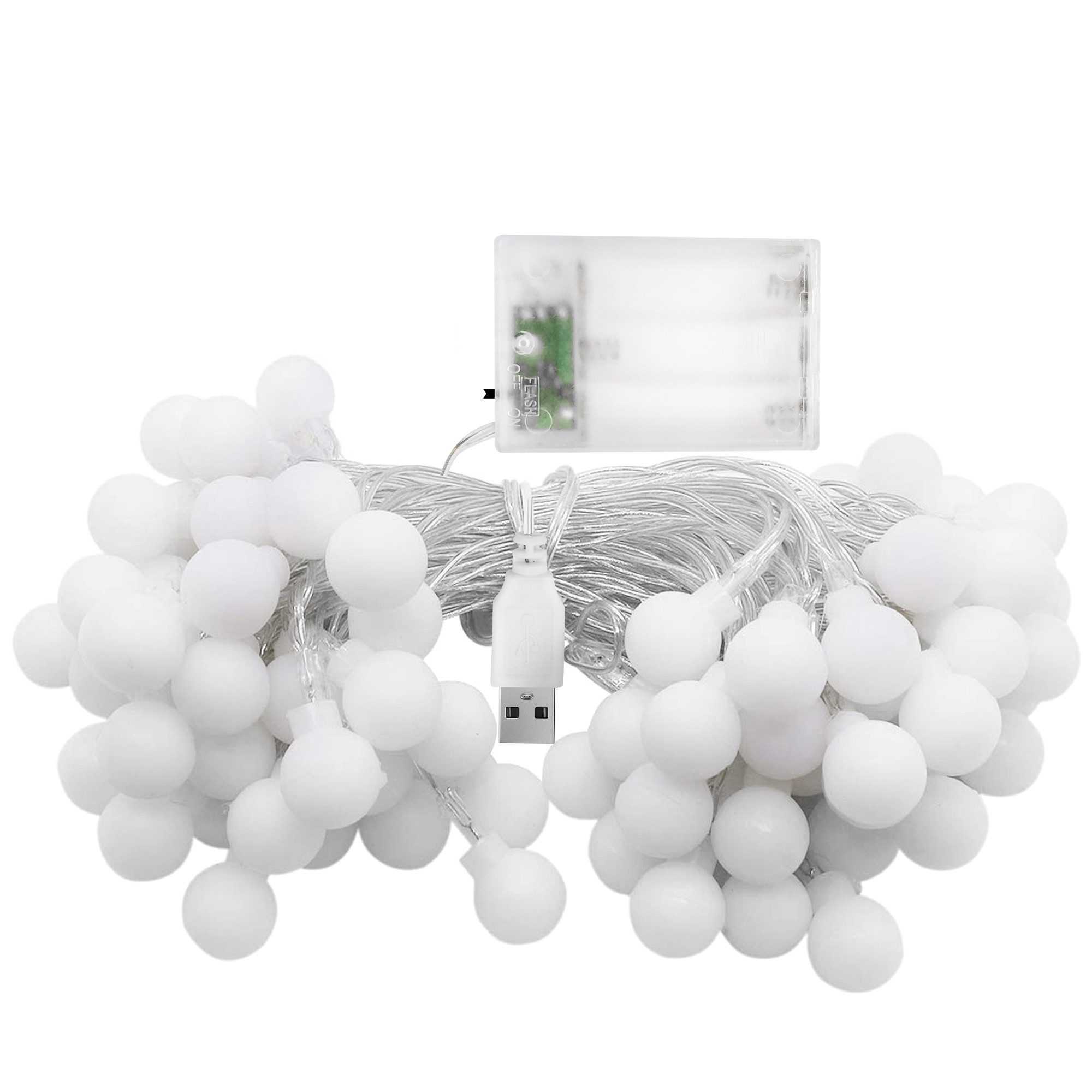 LOHAS-LED LED-Lichterkette Kugel-Lichterkette mit 40 LED-Kugeln IP65 wetterfest, 40-flammig, Gesamtlänge 4+1 m, Batterie- & USB-Betrieb