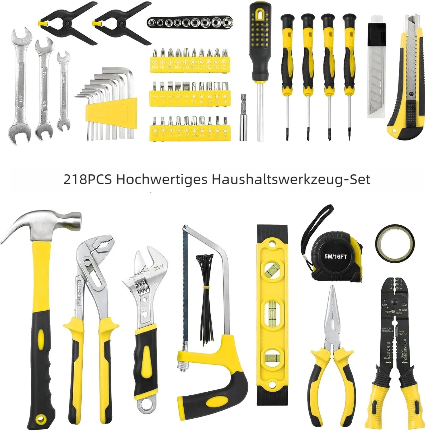 TLGREEN Werkzeugset 218-teiliger Werkzeugsatz,Premium-werkzeugkoffer, (inkl. Säge, Steckschlüsseln & verstellbaren Schlüsseln), für tägliche Reparaturen und Heimwerker