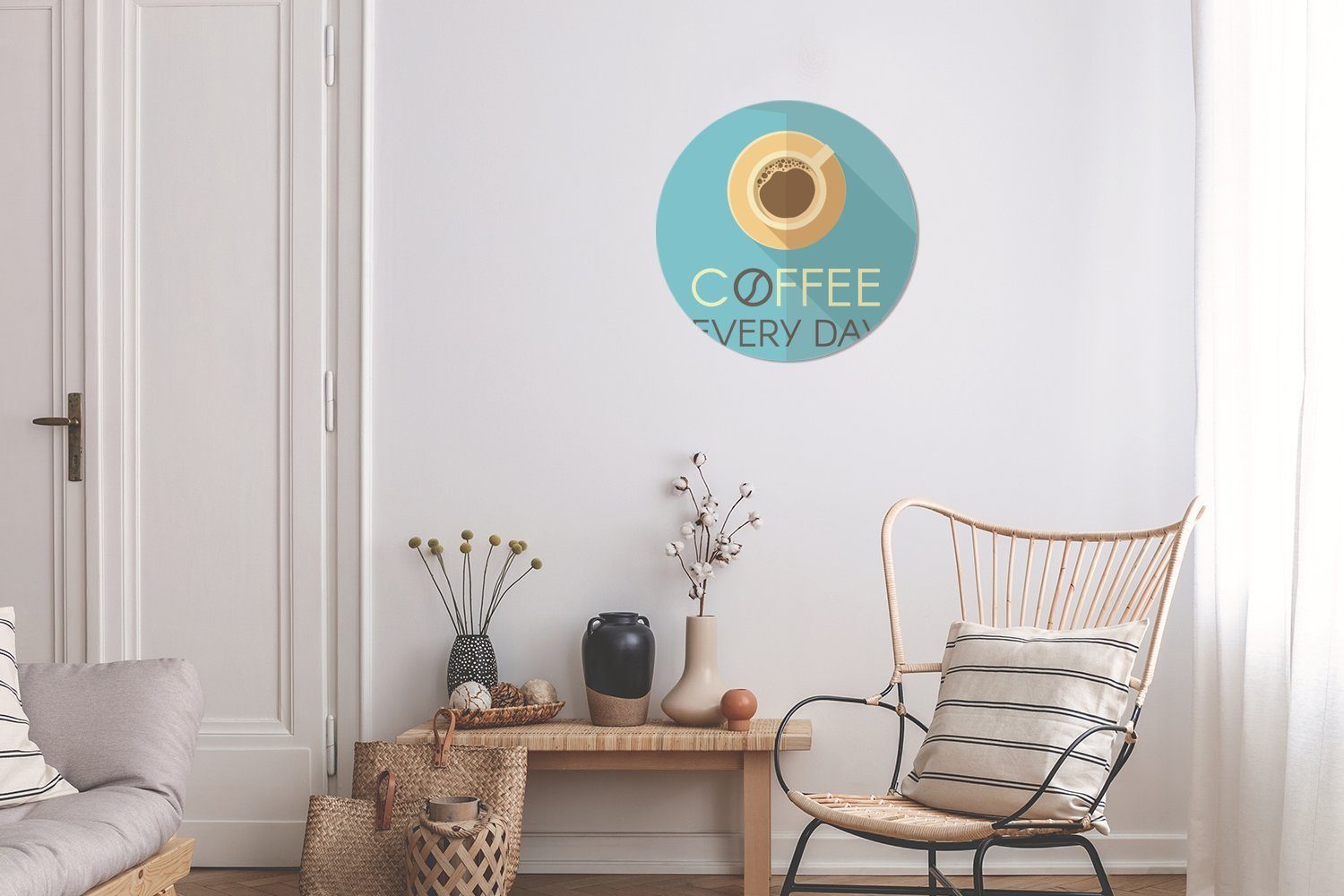 (1 Zitate Sprichwörter Tag - Wanddekoration Rundes Kaffee, Gemälde Kaffee Wandbild, cm - MuchoWow 30x30 jeden Kreis Forex, St), Wohnzimmer, -