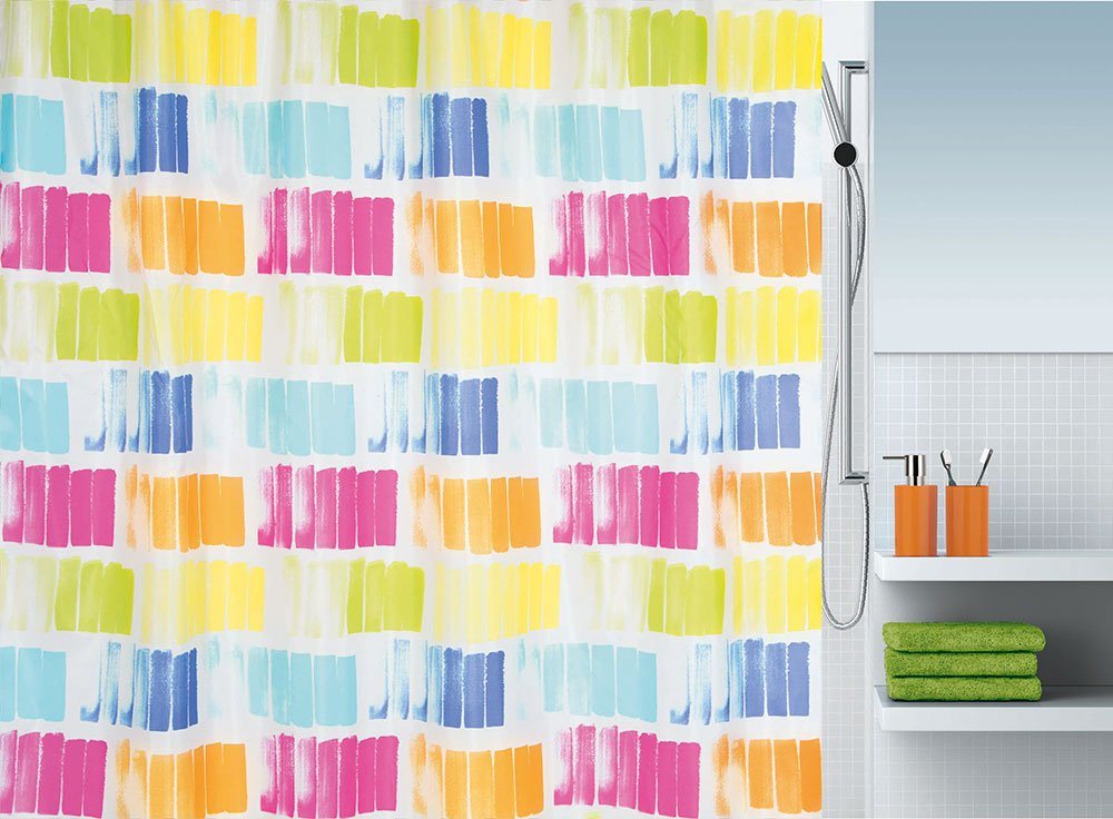 spirella Duschvorhang PITTORE, Premium Textil-Duschvorhang, 100% Polyester, wasserabweisend, Anti-Schimmel-Effekt, waschbar 30°, Made in Europe, spritzig-buntes Design, Größe 180 x 200 cm