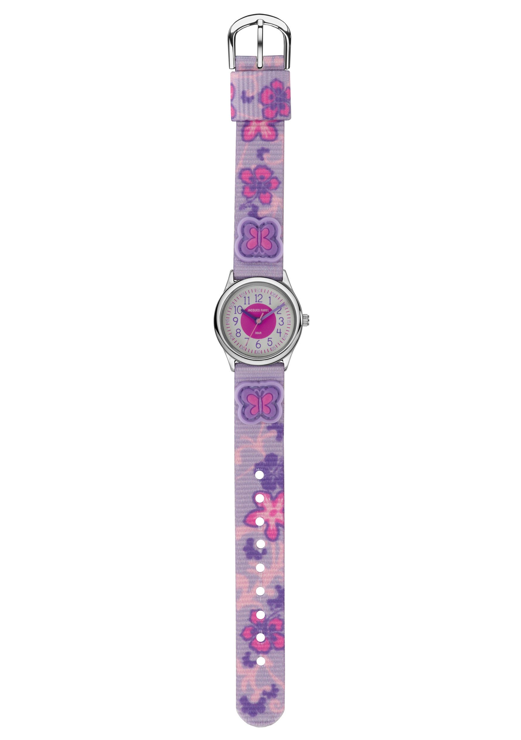 Jacques Farel Quarzuhr HCC Kinder Armbanduhr Textilband, analog deutlich Kinderuhr Schulanfang Geschenkidee Ø 26 mm