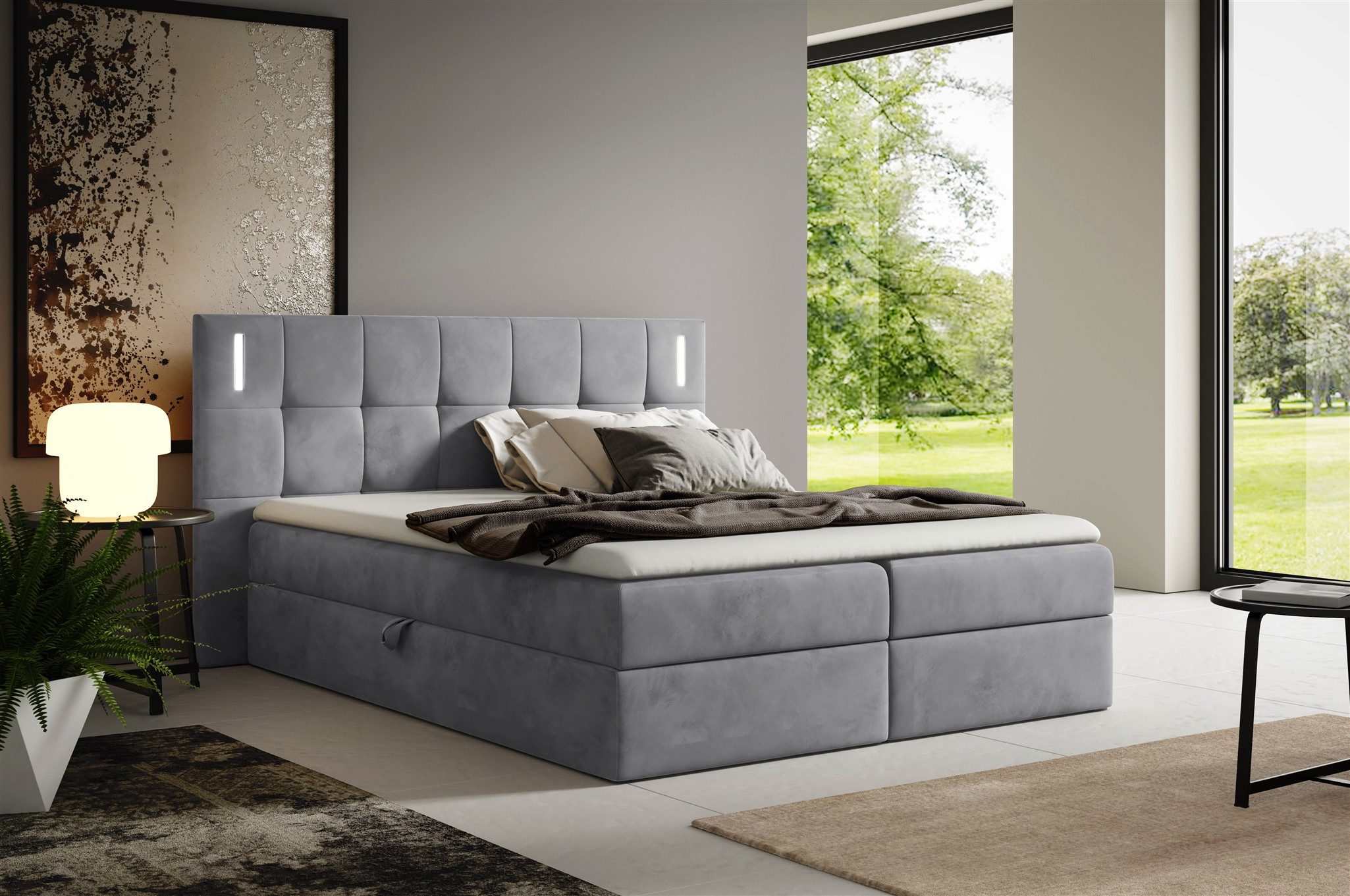 Fun Möbel Boxbett Schlafzimmerbett MARTIM Standard Stoff Fresh (mit Bonellfederkernmatratze, inkl. Kaltschaumtopper), mit LED-Beleuchtung
