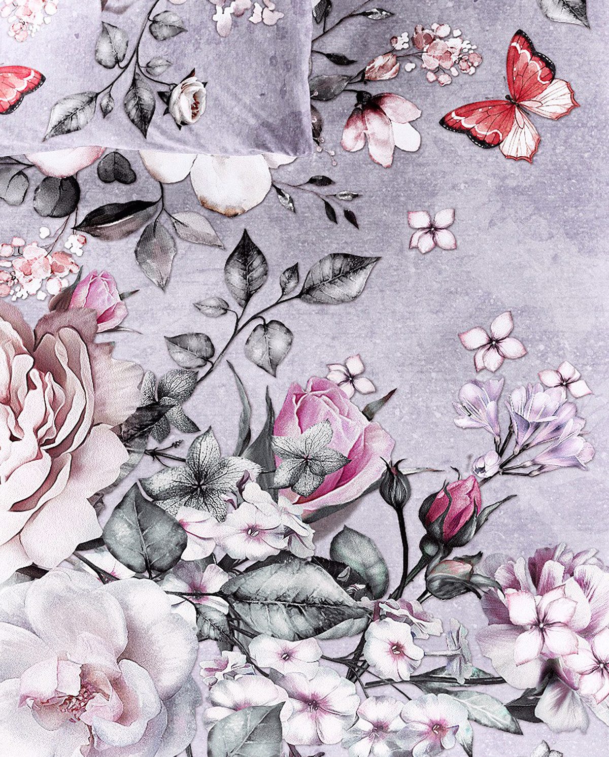 JACK Bettwäsche 135x200cm Digitaldruck Blüten Schmetterling Bierbaum, Satin, 2 teilig, seidiger Glanz, elegantes Motiv