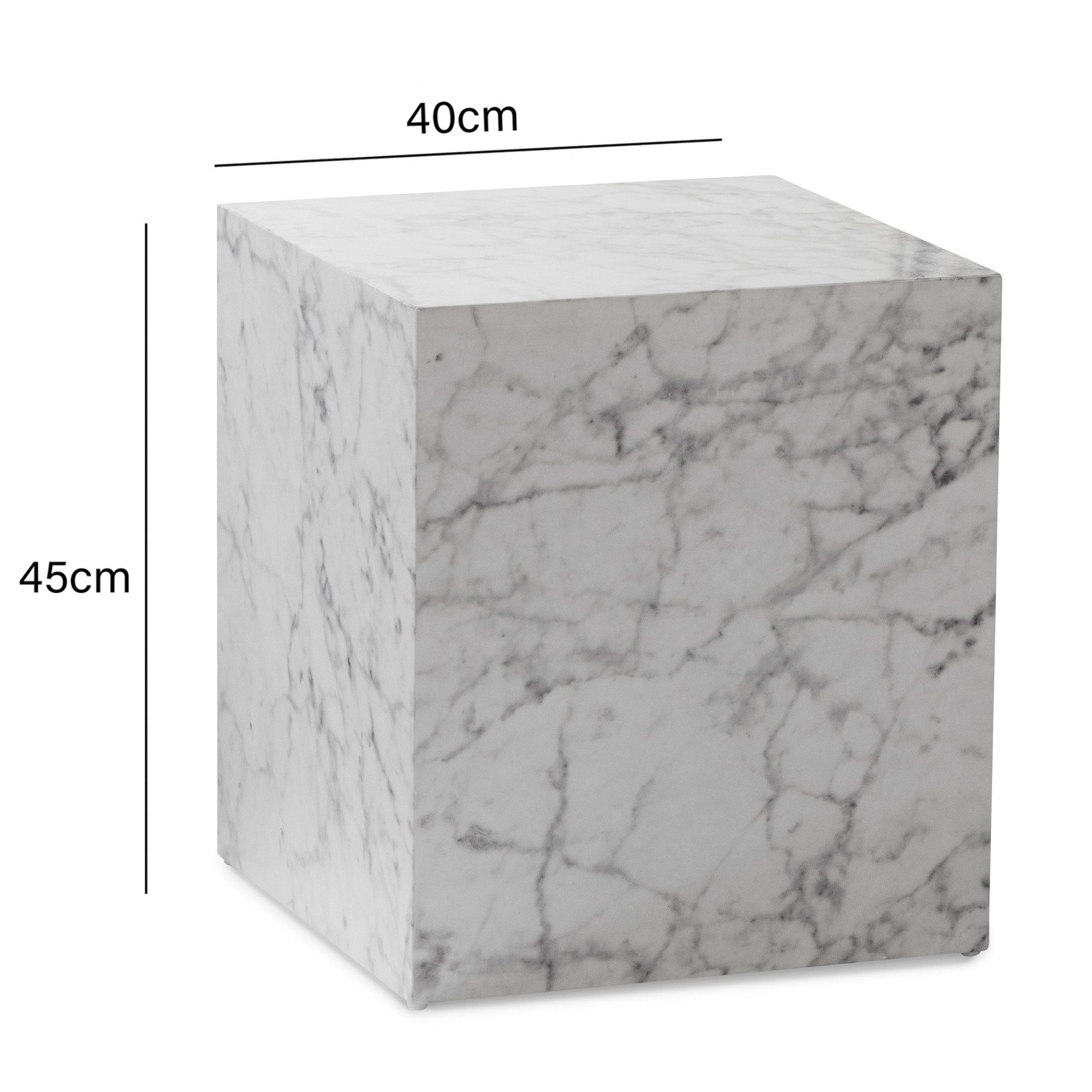 FINEBUY Couchtisch FB57437 Sofatisch MONOBLOC Marmor Optik 40x40x45 cm Wohnzimmertisch (MONOBLOC 40x40x45 cm MDF Hochglanz Marmor Optik), Sofatisch Weiß, Kaffeetisch Klein Quadratisch