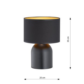 Licht-Erlebnisse Nachttischlampe CLARA, ohne Leuchtmittel, Metall Stoff E27 35 cm hoch in Schwarz Gold rund Modern
