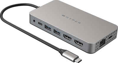 Hyper Dual 4K HDMI 10-in-1 USB-C Hub for M1 MacBook Adapter USB Typ C zu 3,5-mm-Klinke, HDMI, MicroSD-Card, RJ-45 (Ethernet), SD-Card, USB Typ A, USB Typ C