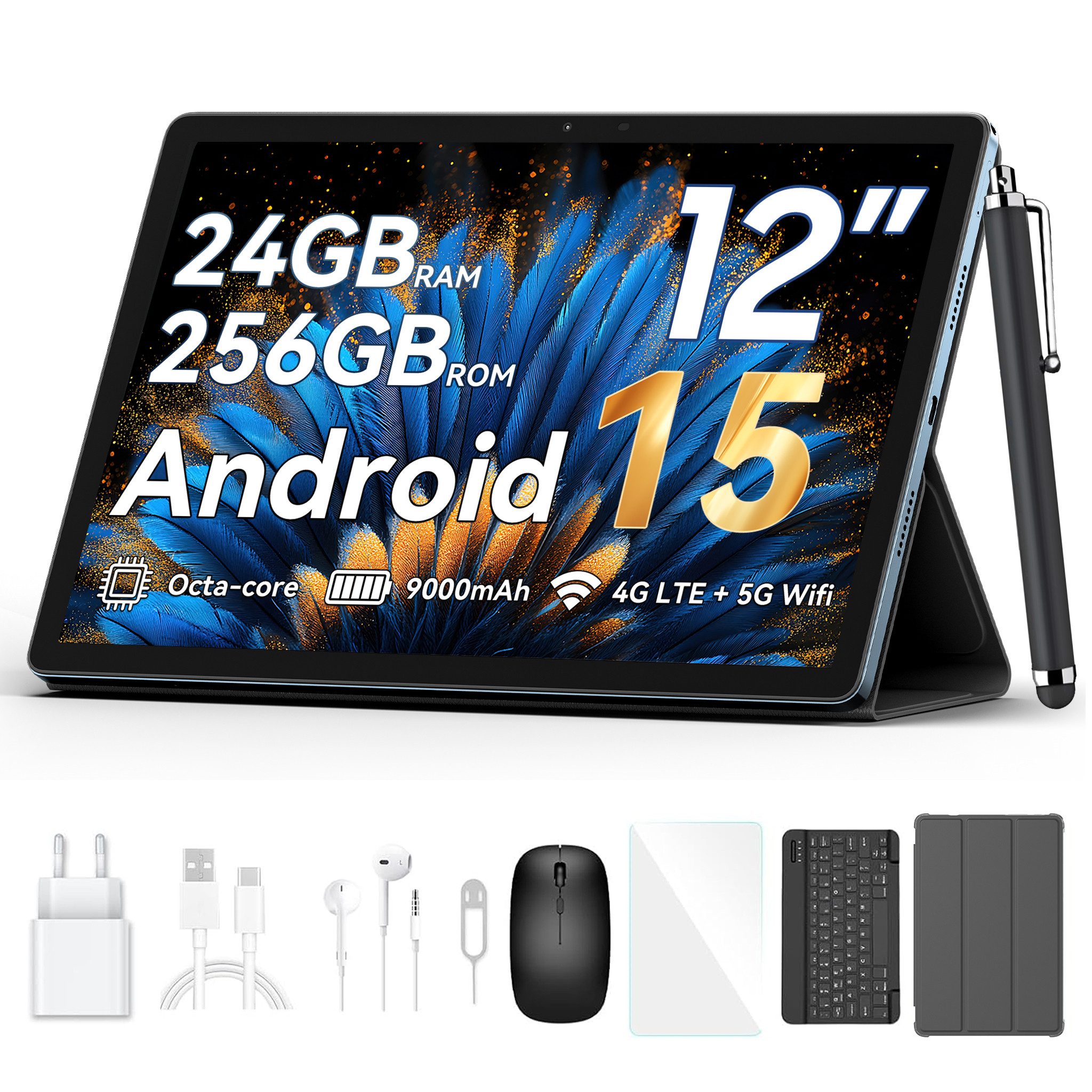 blackview 12 " Mega2 Android 15 4G LTE 2,4K 8GB/12GB+256GB Tablet (256 GB, 4G (LTE), 2.4K, 120 Hz Display, Android 15, 9000mAh, LTE)