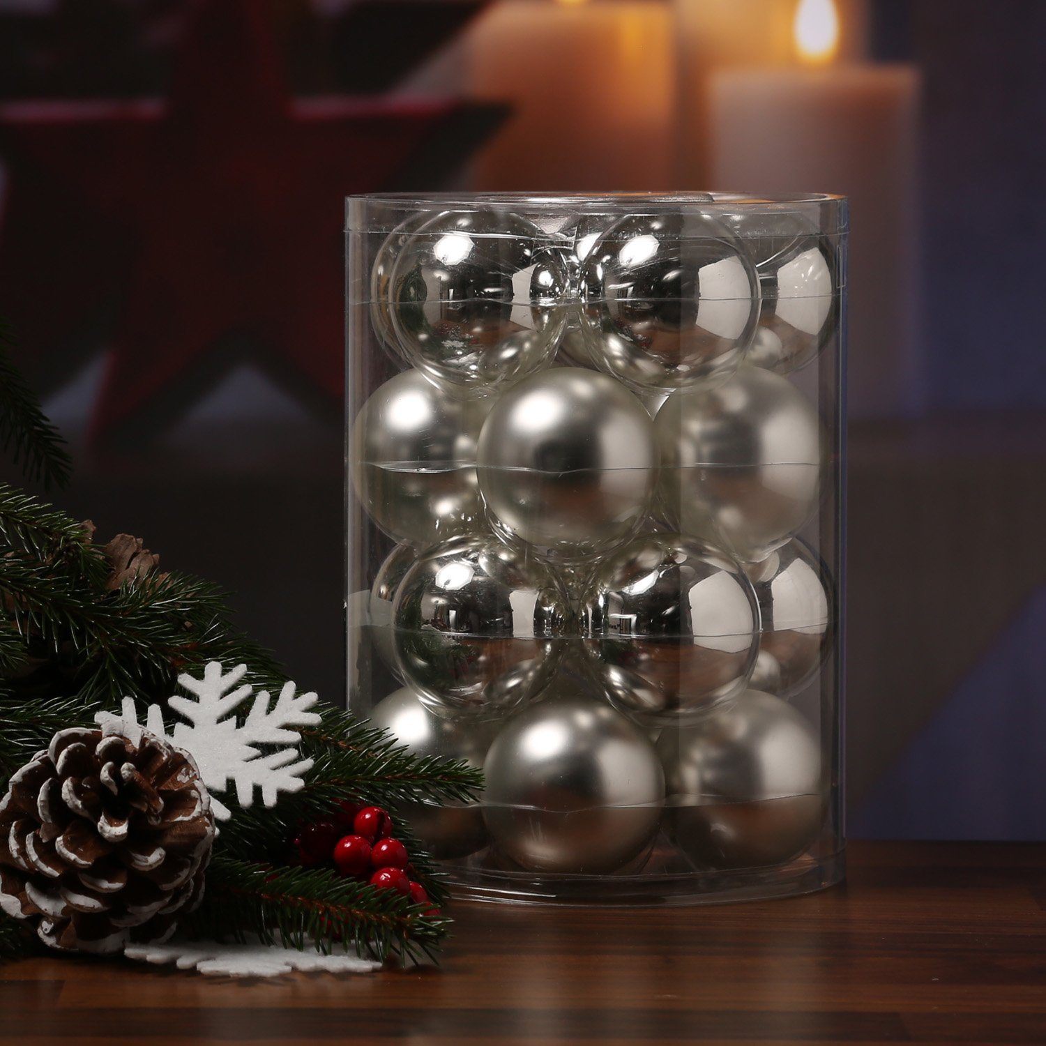 Weihnachtskugel Glas 20er St) glänzend MARELIDA Christbaumkugel matt 6cm (20 Weihnachtsbaumkugel Set silber