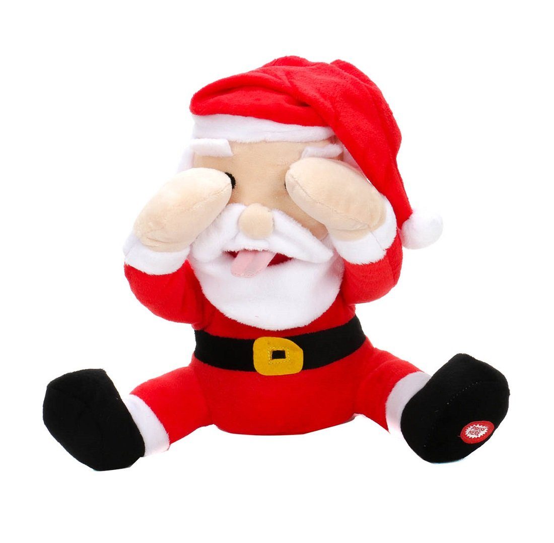 (Weihnachtsmann Knopfdruck rausgestreckter Lustige Musik Ton, Weihnachtsmann Bubble-Store Augen Hände während Weihnachtsfigur mit gehen), Bells Wackelzunge, Bewegung Weihnachtsfigur zurück und Figur spielt auf die mit mit vor Jingle die und