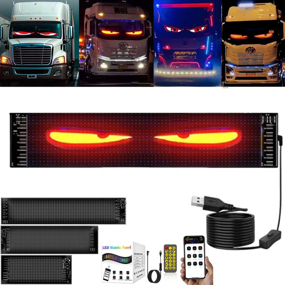 PRIISF Frontscheibenabdeckung Auto Licht Zubehör LED Augen Lkw Devil's Eye Lampe Ambiente Innenraum, (Auto Teufel Augenlicht Flexibler LED Bildschirm Ambiente Beleuchtung, Programmierbare RGB Laufschrift Digital Schild Werbung Reklame Display), Dynamisches Teufelsaugen LED Leuchte LKW Auto Dekoration