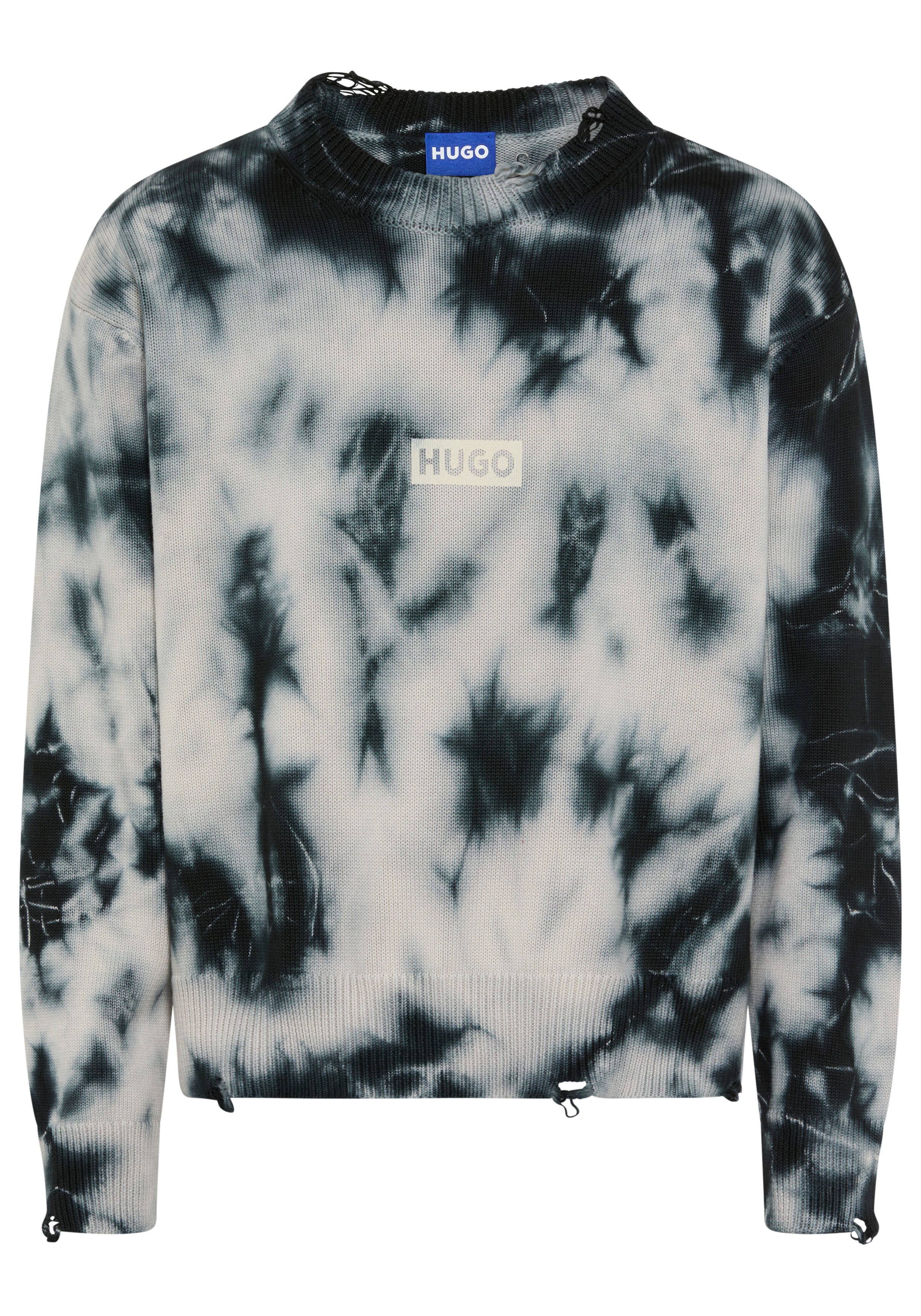 HUGO Blue Strickpullover Batik-Effekt, Oversized Fit, gedrucktes HUGO-Logo günstig online kaufen