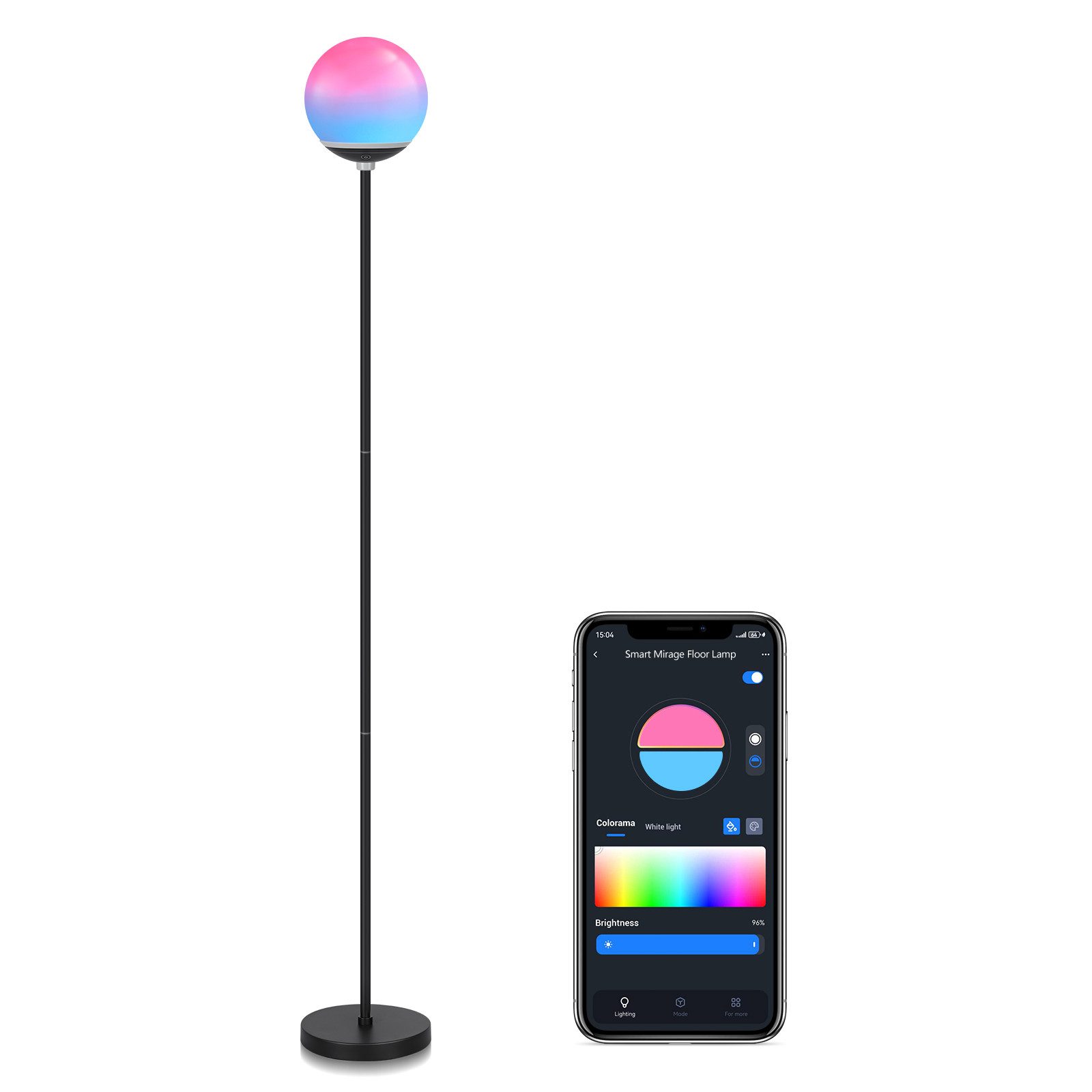 Aigostar LED Stehlampe Floor Lamp Bluetooth Mesh, 8W, 800LM, 2700K-6500K, RGB dimmbar, 8W, 800LM, 2700K-6500K, RGB dimmbar, 150 cm hoch