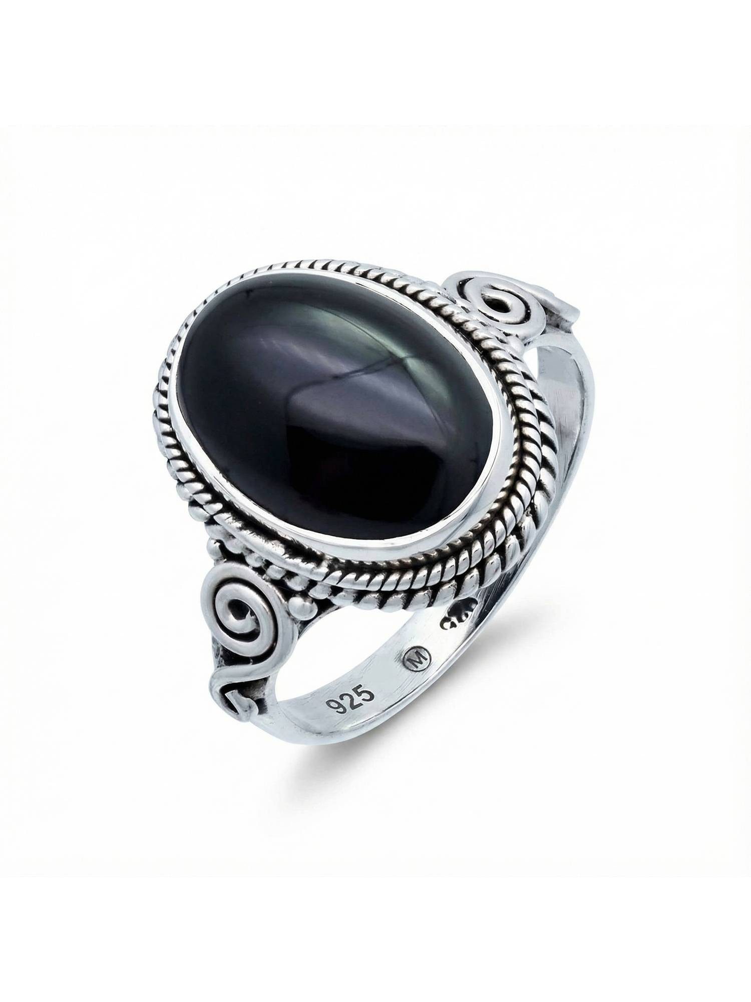 mantraroma Silberring SINTA aus 925 Silber mit Onyx (Ring mit Schmuckbeutel), Damenring aus 925er Silber