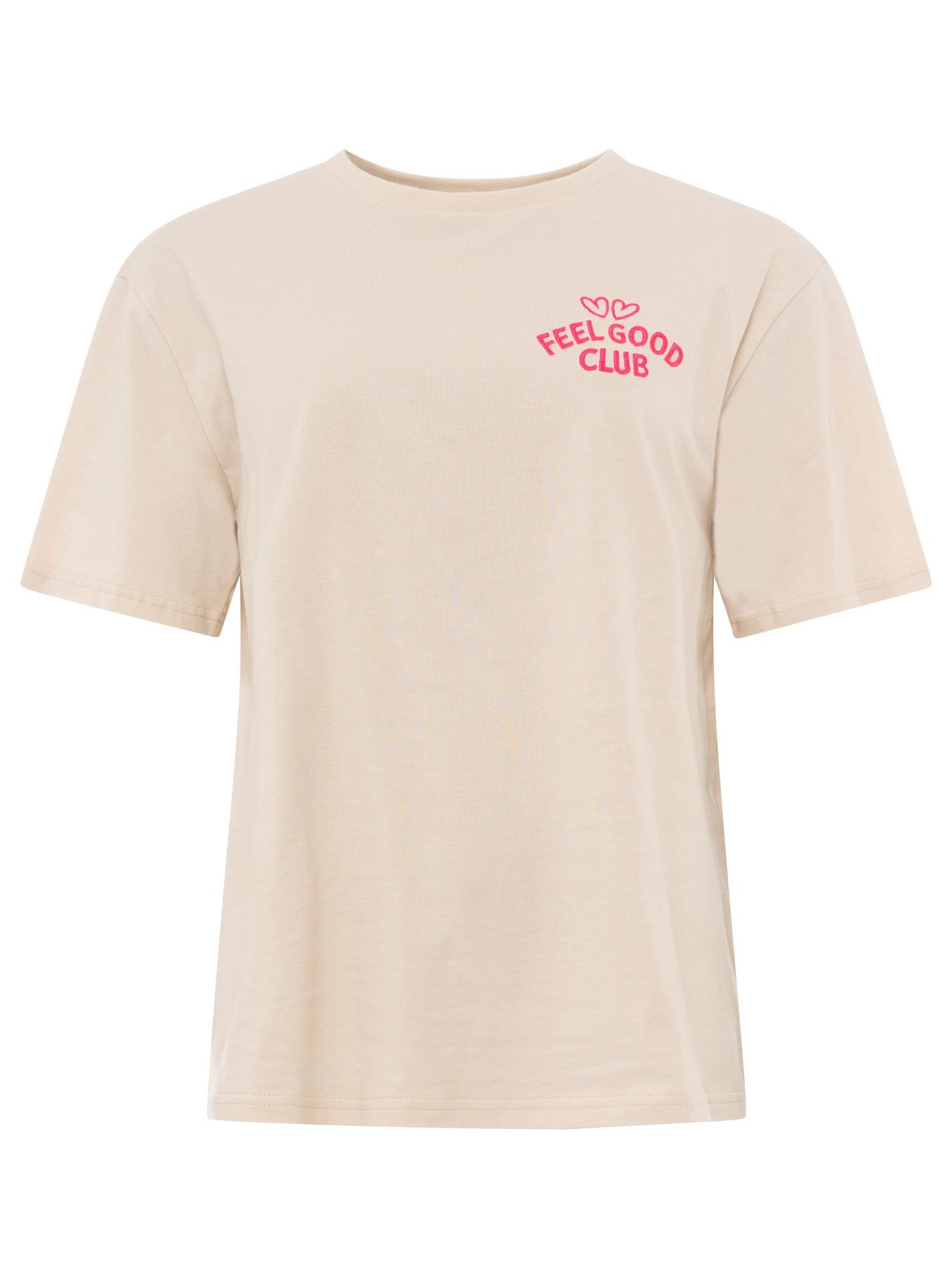 Zwillingsherz T-Shirt "Feel Good Club" Rundhals, einfarbig, kleine Stickerei vorne