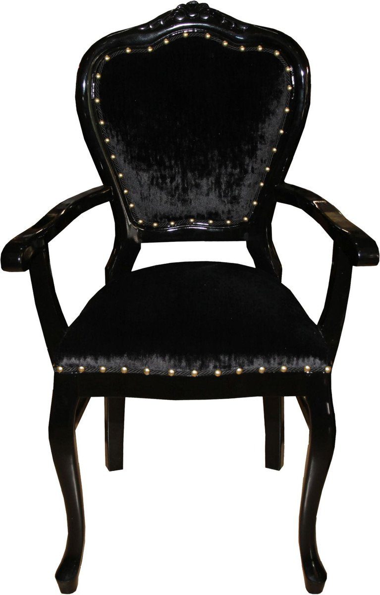Casa Padrino Armlehnstuhl Barock Luxus Stuhl mit Armlehnen Schwarz / Schwarz
