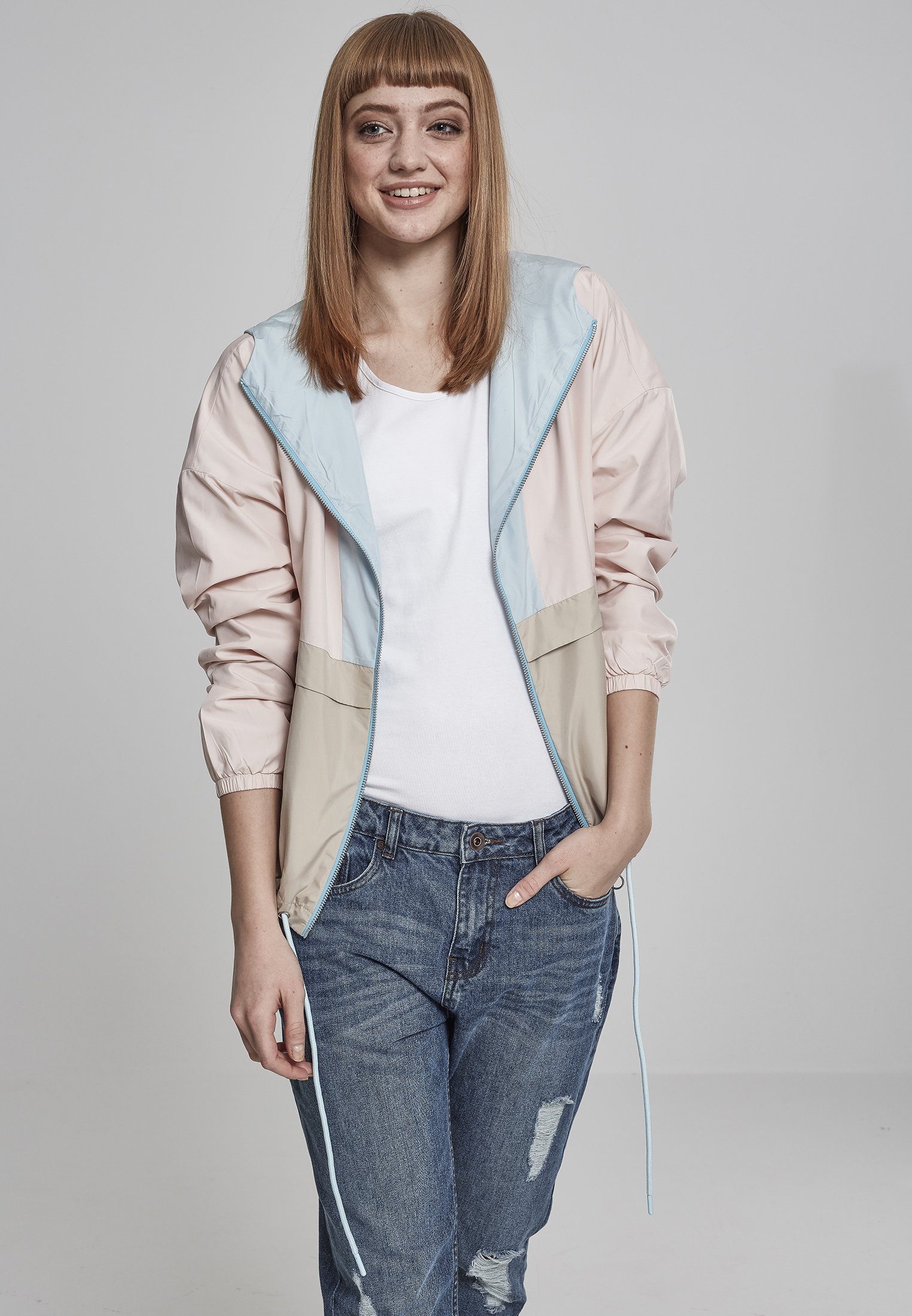 Windbreaker (1-St) URBAN 3-Tone Sommerjacke Oversize Damen lightpink/babyblue/sand CLASSICS Ladies