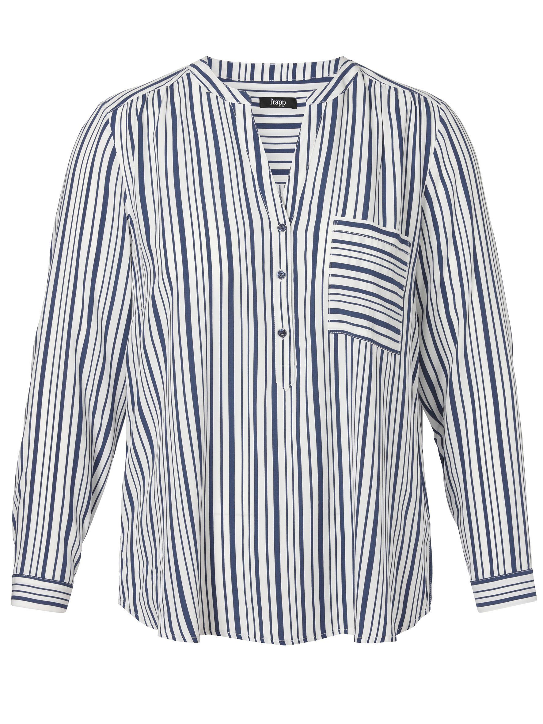 FRAPP Klassische Bluse mit gestreiftem Allover-Muster, Lange Ärmel mit  Manschetten, V-Ausschnitt | 