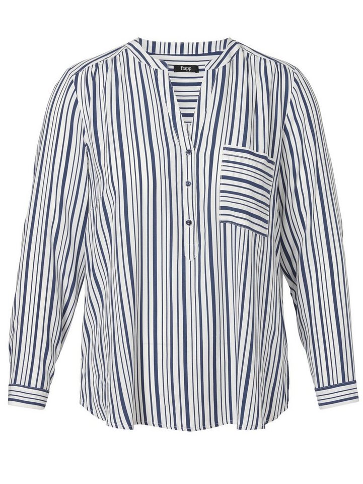 FRAPP Klassische Bluse mit gestreiftem Allover-Muster, Lange Ärmel mit  Manschetten, V-Ausschnitt
