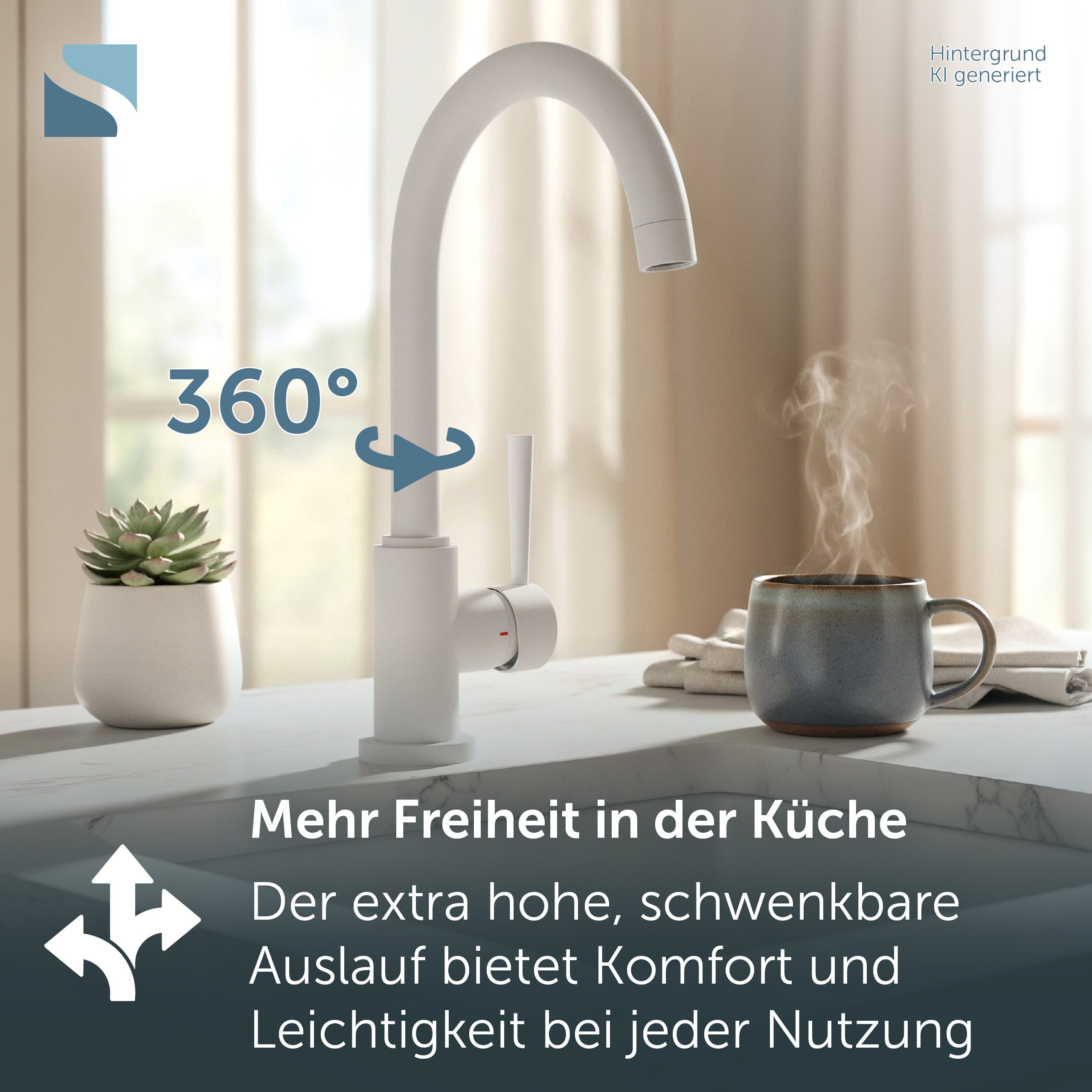 Schütte Spültischarmatur CORNWALL Küchenarmatur, rund, Cold-Start, 360° schwenkbar, Marken-Mischdüse – Bild 4 von 5
