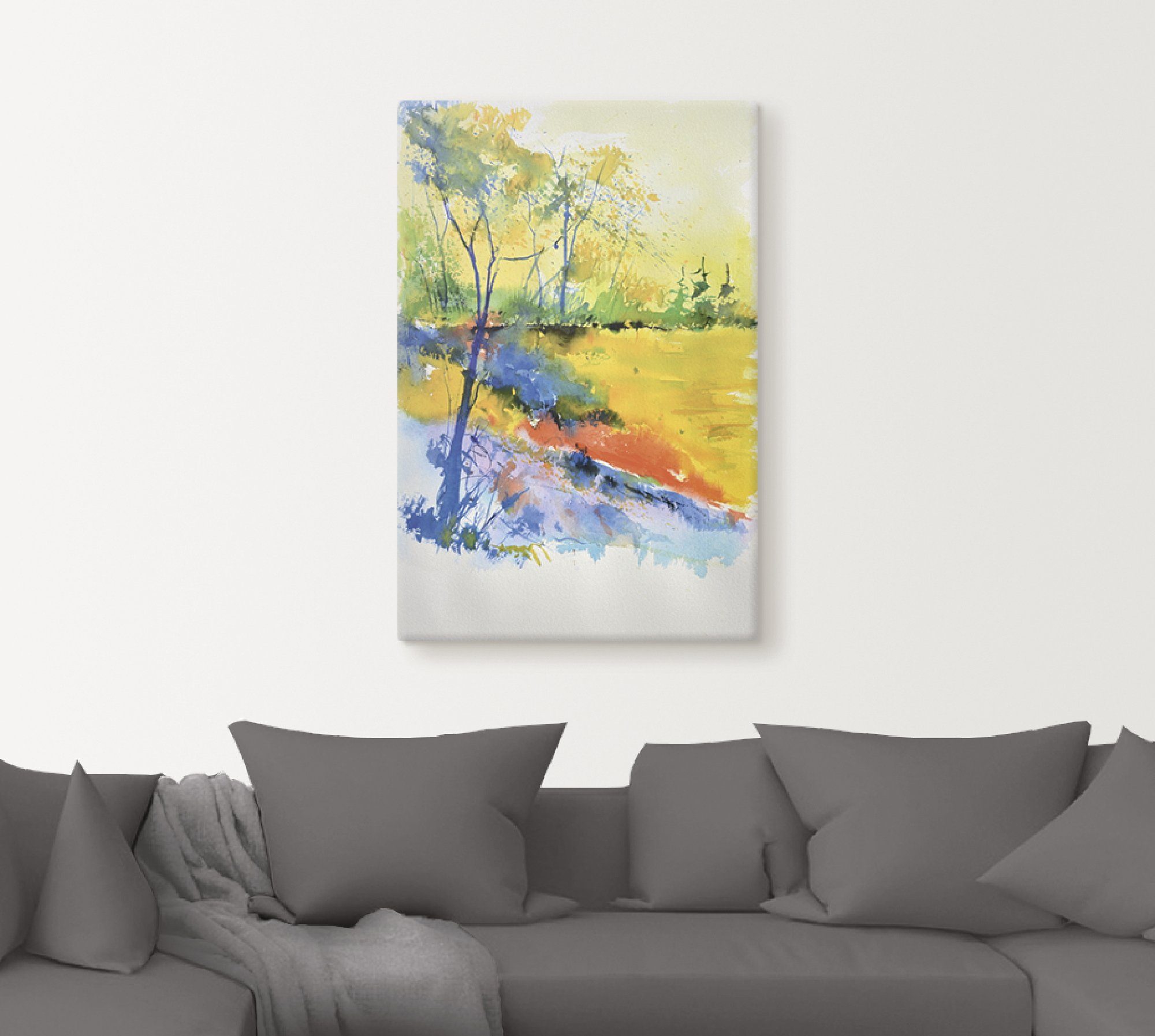 Artland Leinwandbild Landschaft im Sonnenlicht, Wald (1 St), auf Holzrahmen gespannt